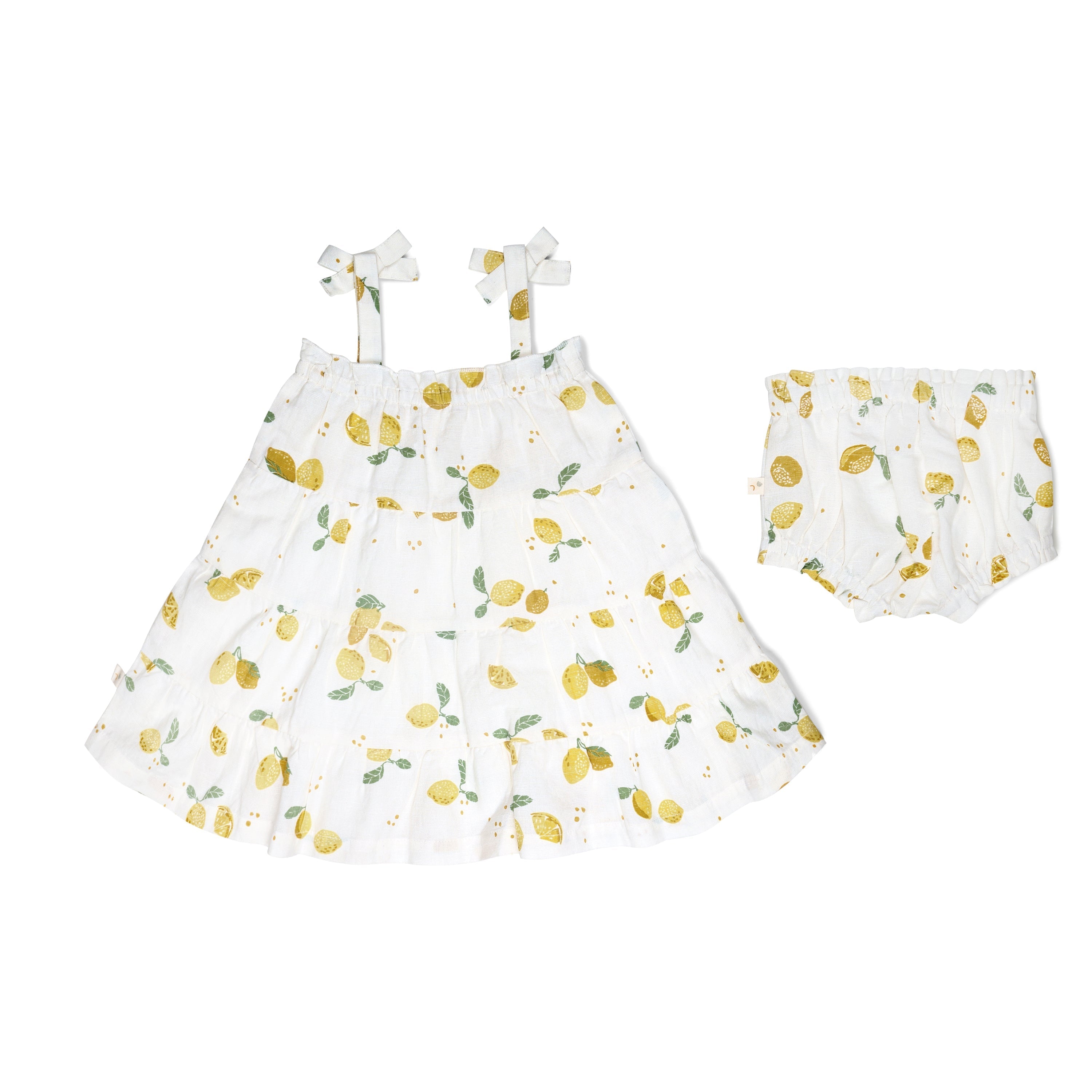 Organic Girls Tiered Strap Dress Linen - Citron Makemake Organics   