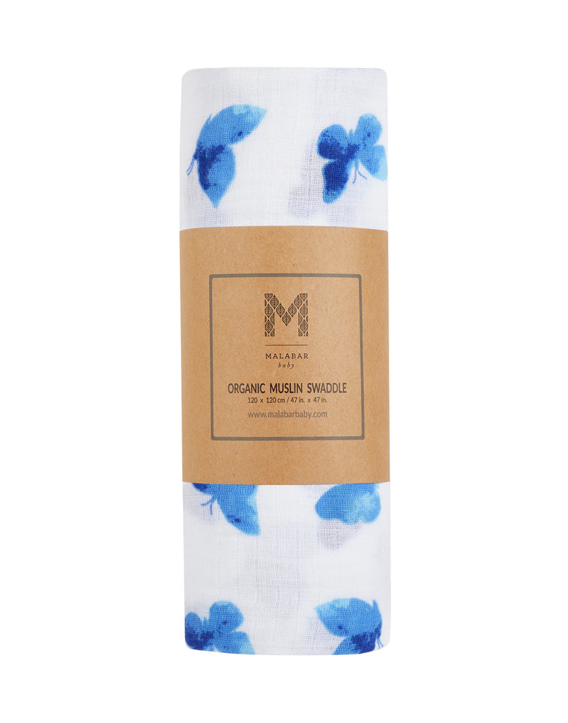 Organic Swaddle - Blue Butterfly Malabar Baby   