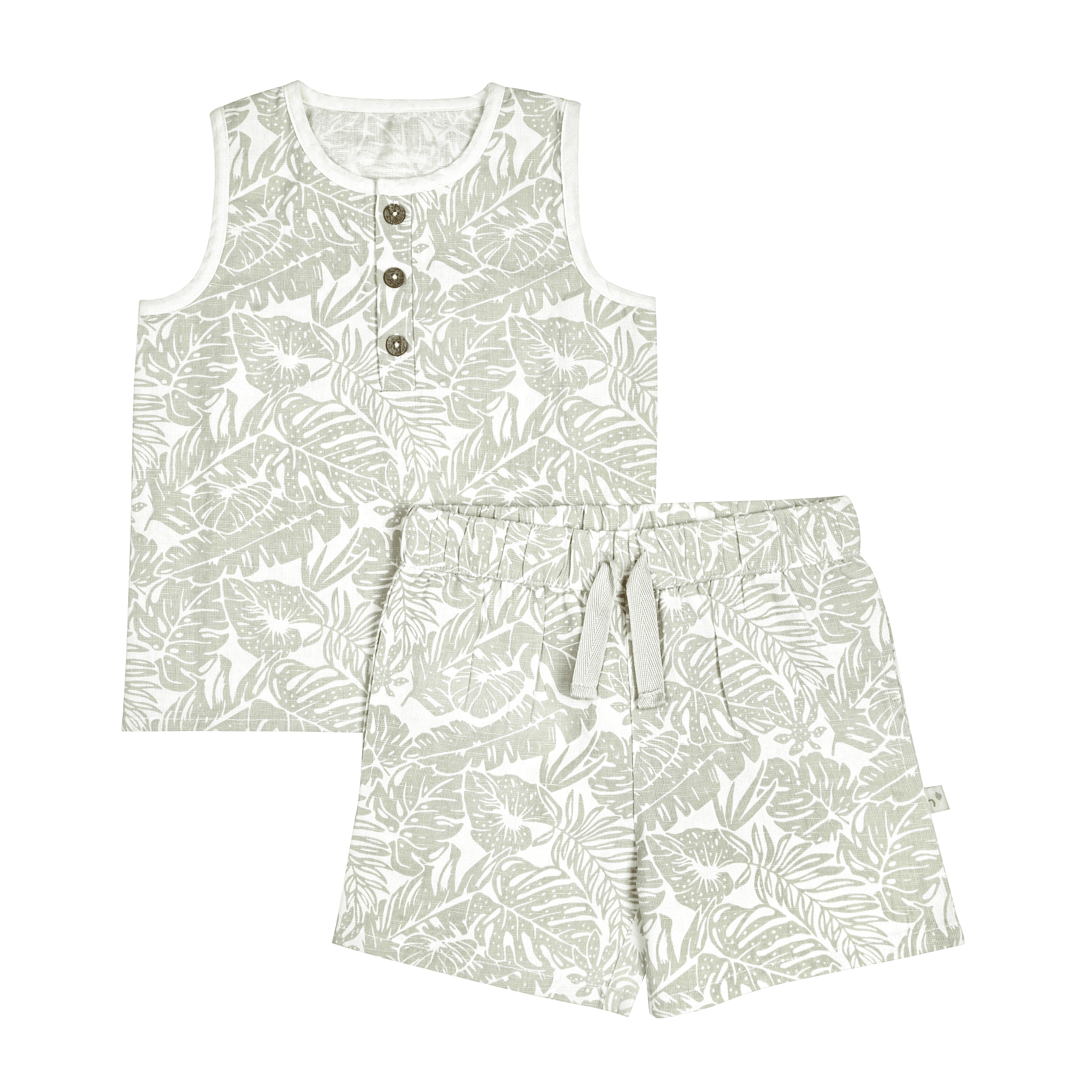 Organic Kids Tank and Shorts Outfit Linen - Palms Makemake Organics   