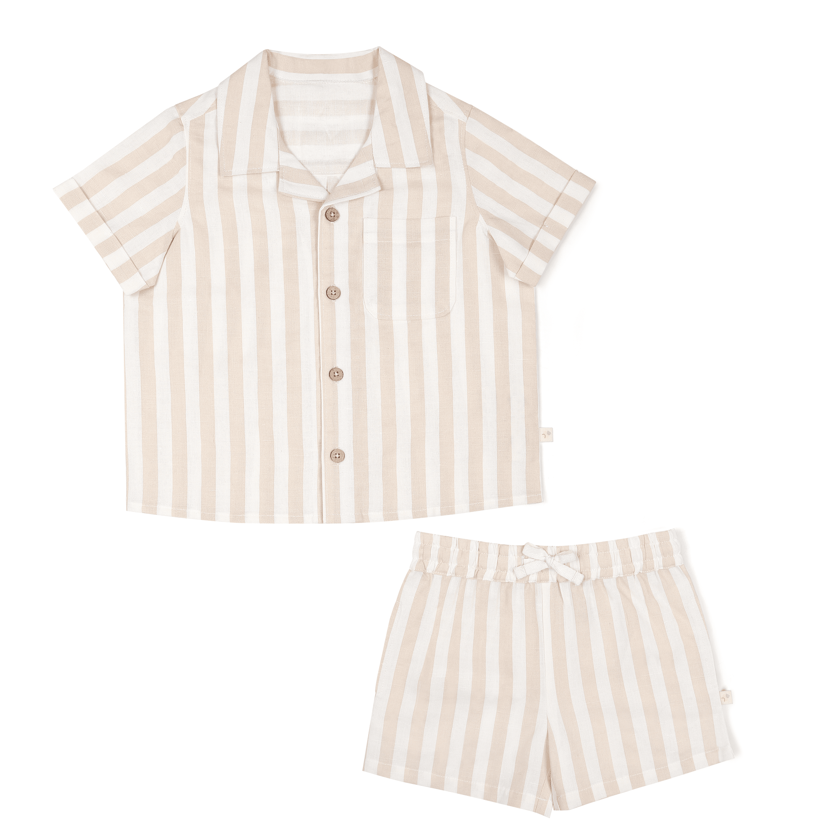 Organic Boys Shirt and Shorts Outfit Linen - Beige Stripes Makemake Organics   