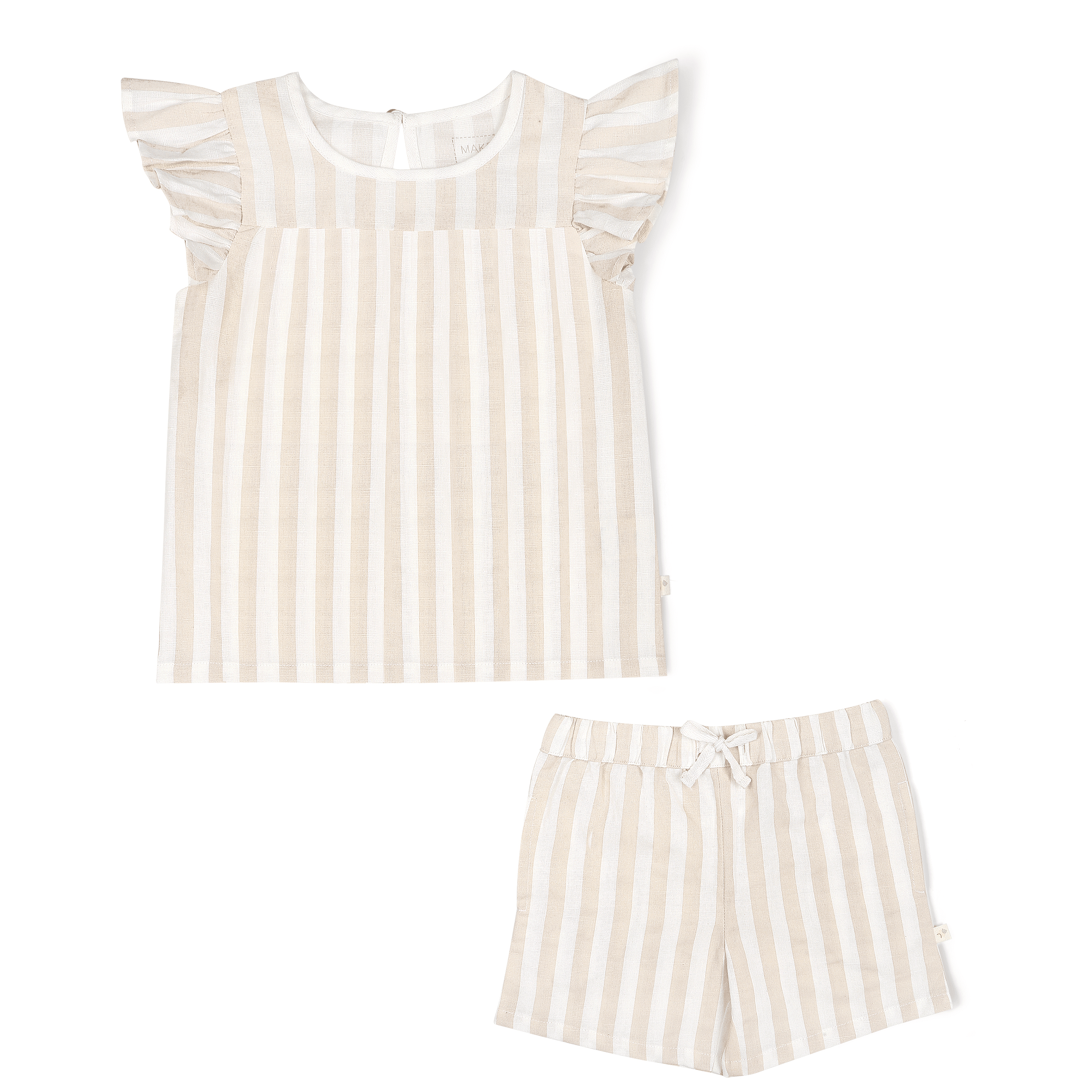 Organic Girls Flutter Top and Shorts Outfit - Beige Stripes Makemake Organics   