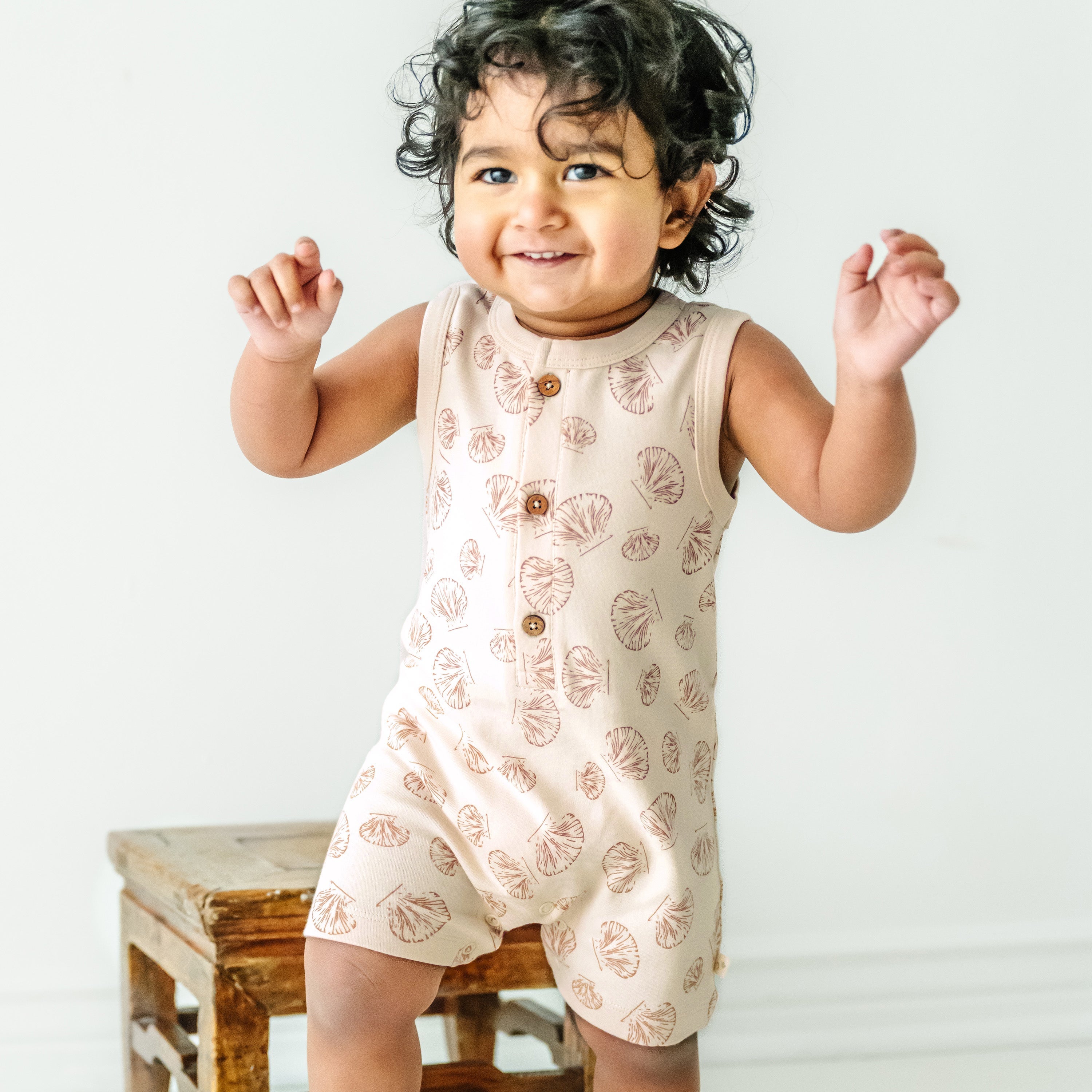 Organic Baby Short Romper - Seashells Makemake Organics   