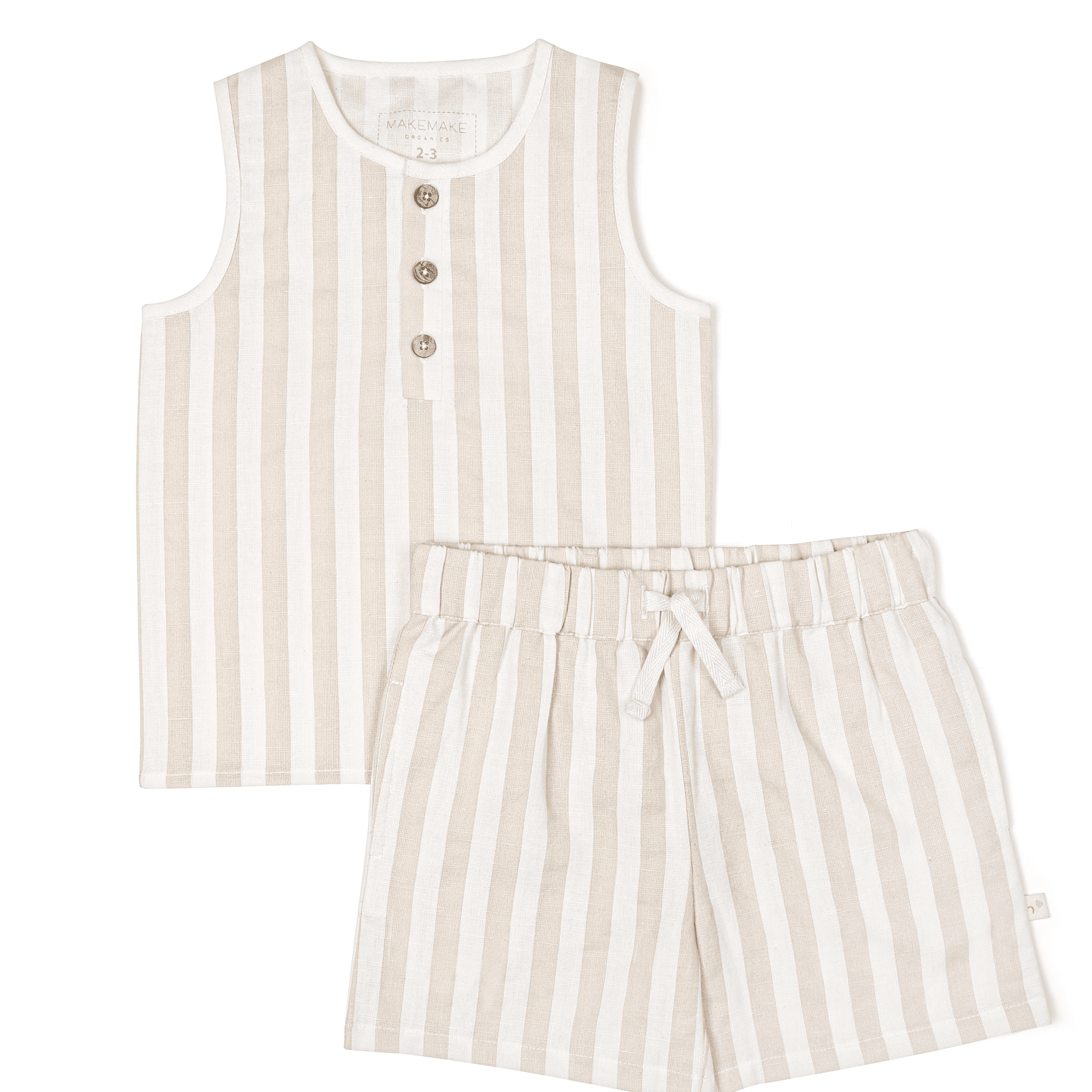 Organic Kids Tank and Shorts Outfit Linen - Beige Stripes Makemake Organics   