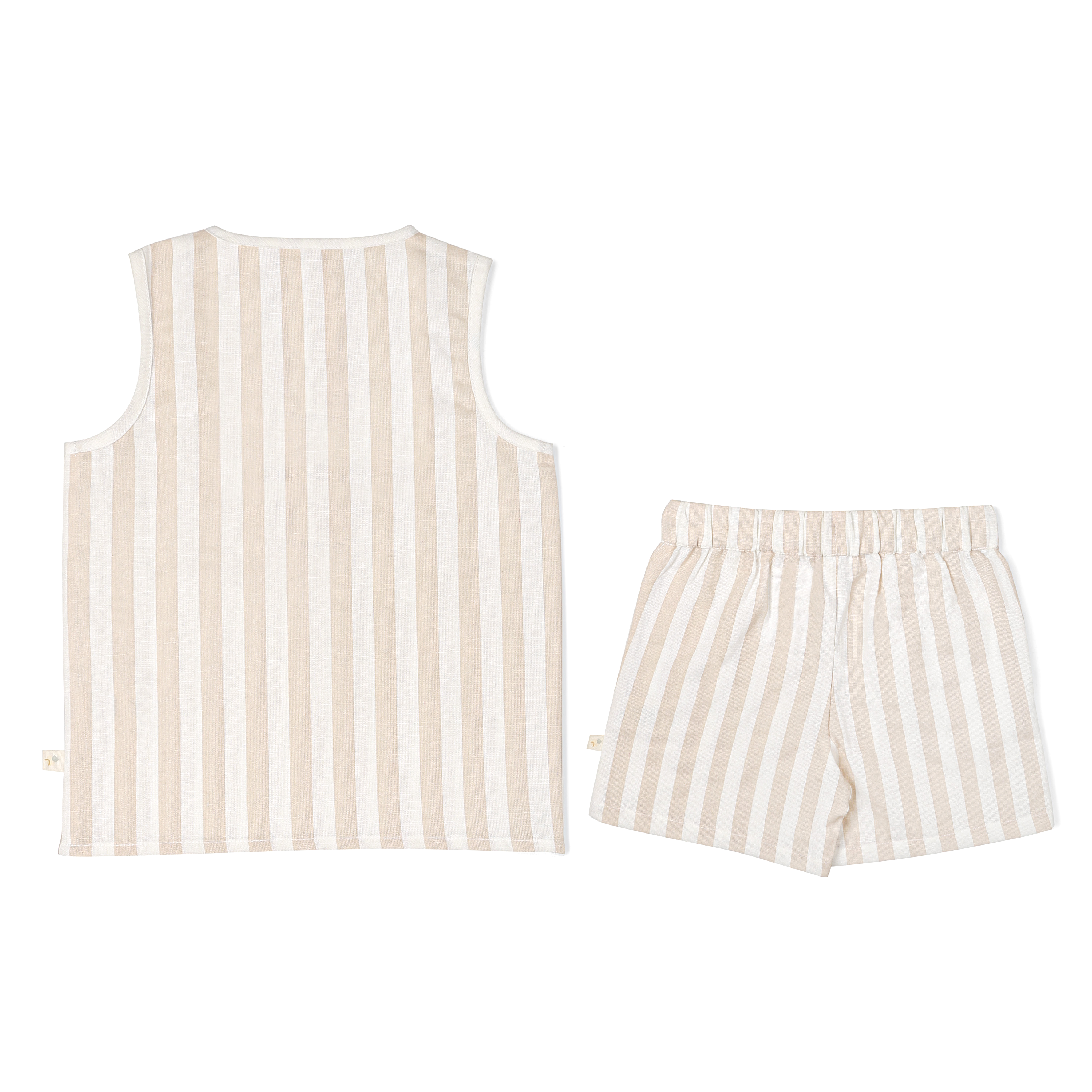 Organic Kids Tank and Shorts Outfit Linen - Beige Stripes Makemake Organics   