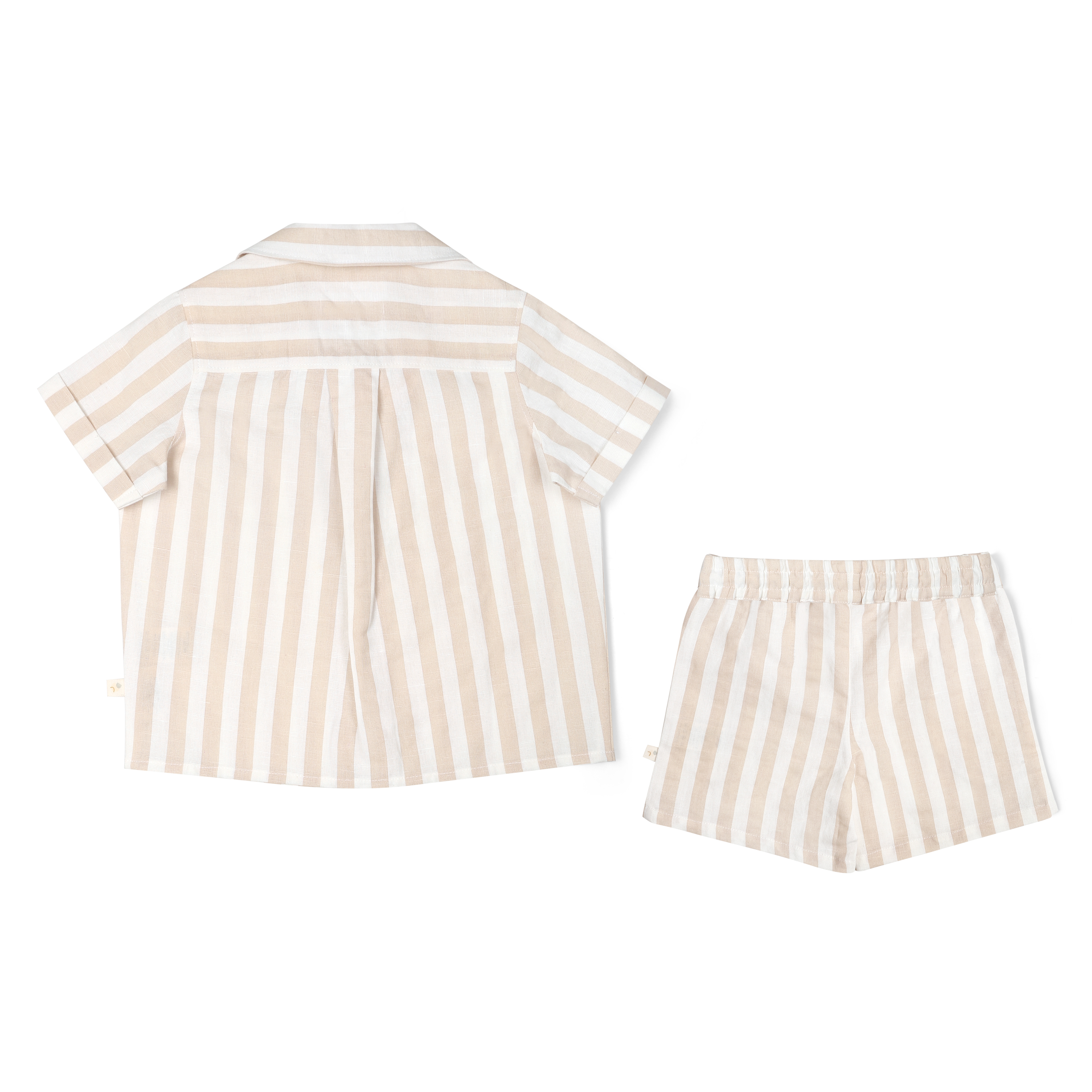 Organic Boys Shirt and Shorts Outfit Linen - Beige Stripes Makemake Organics   