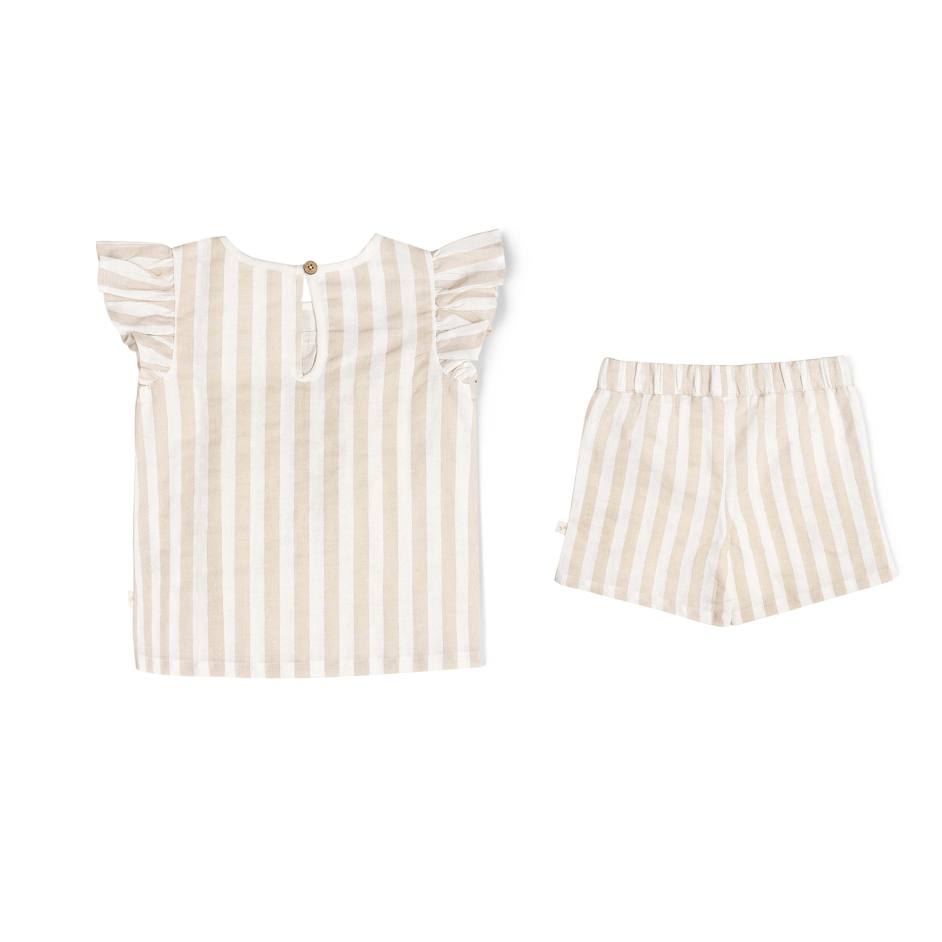 Organic Girls Flutter Top and Shorts Outfit - Beige Stripes Makemake Organics   