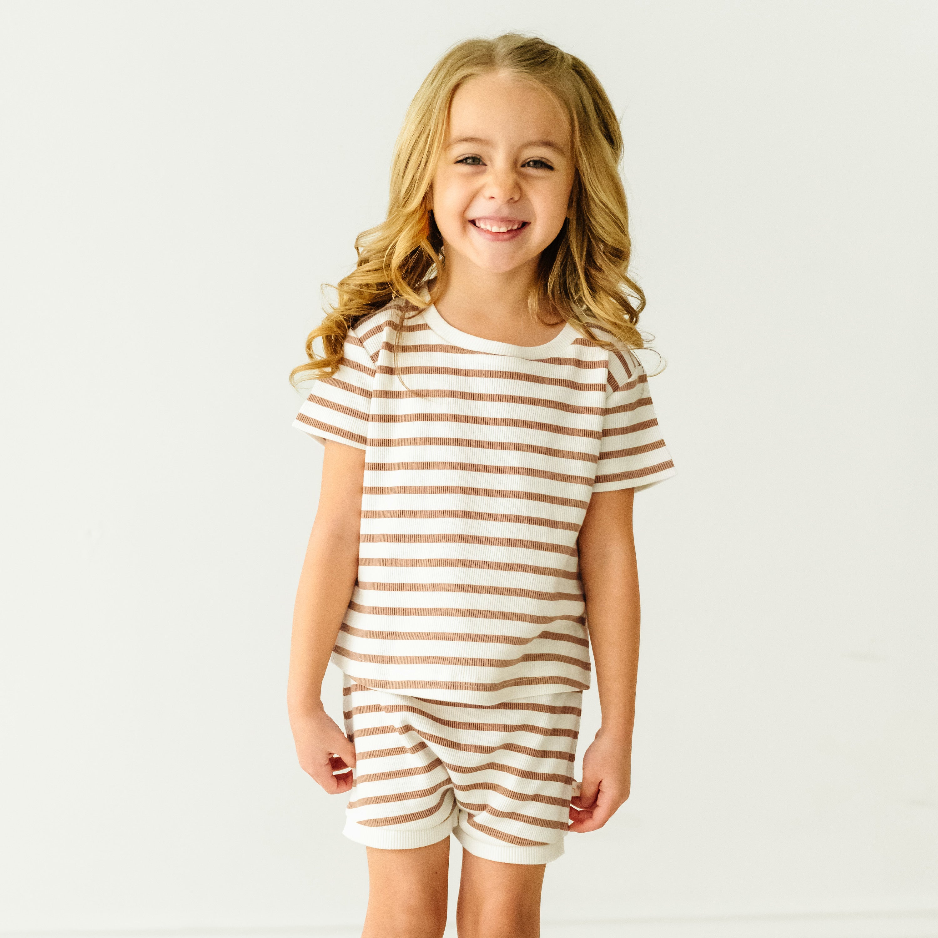 Organic Baby Toddler Tee and  Shorties Set - Stripes Makemake Organics   