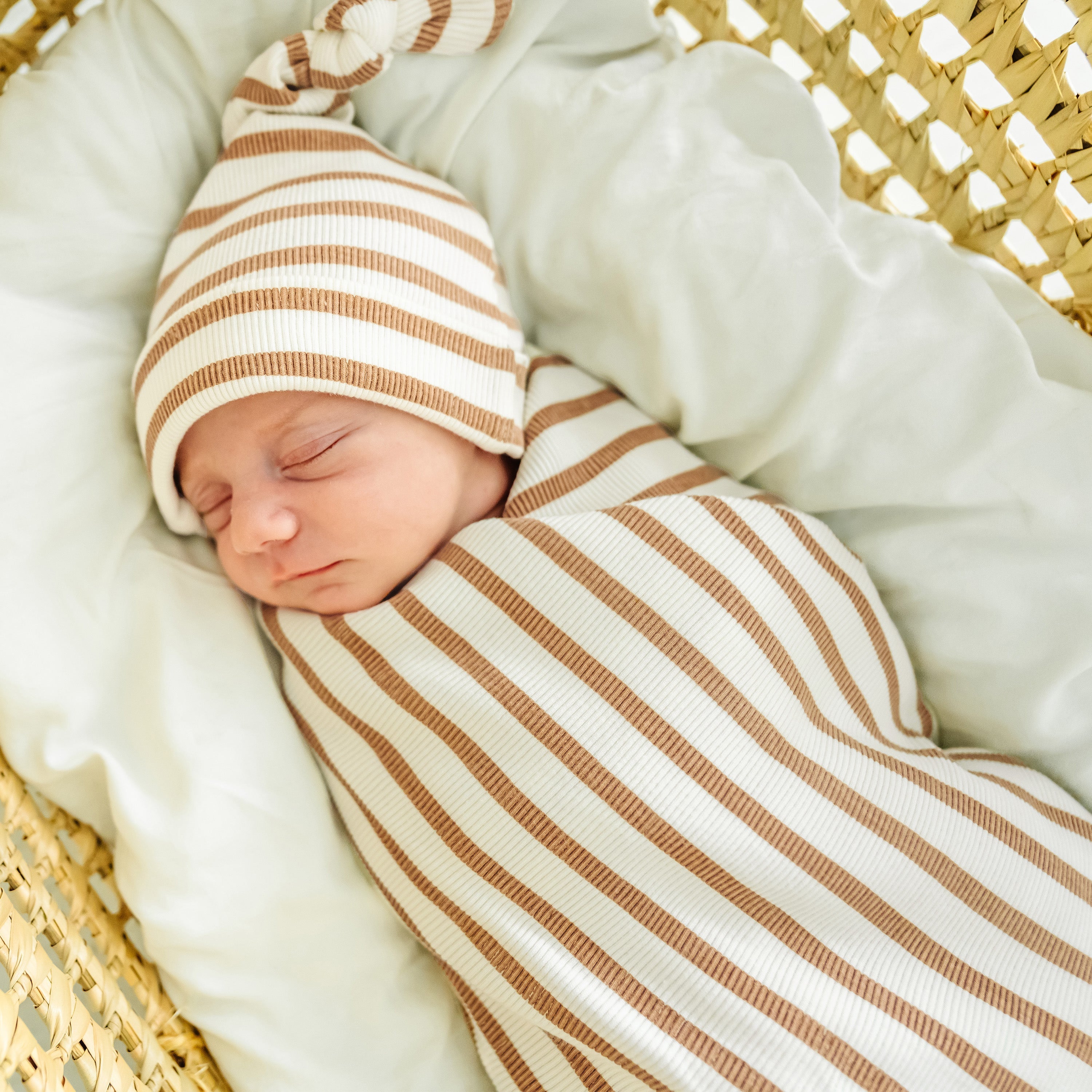 Organic Baby Baby Swaddle Blanket & Hat - Stripes Makemake Organics   