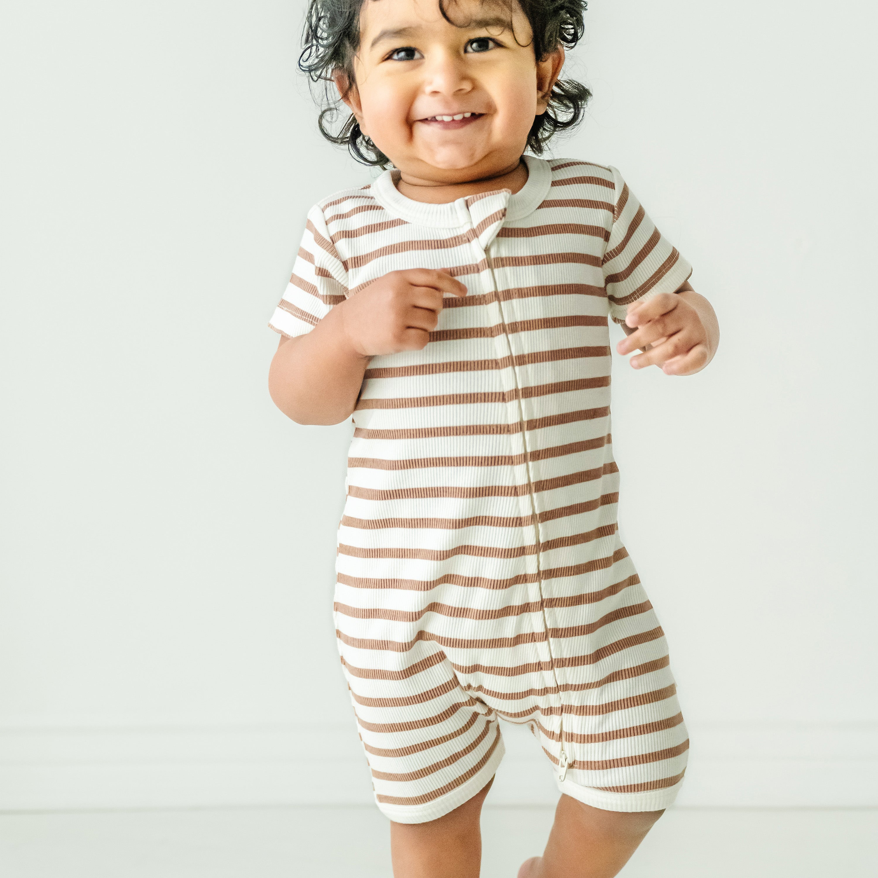 Organic Baby Short Zip Romper - Stripes Makemake Organics   