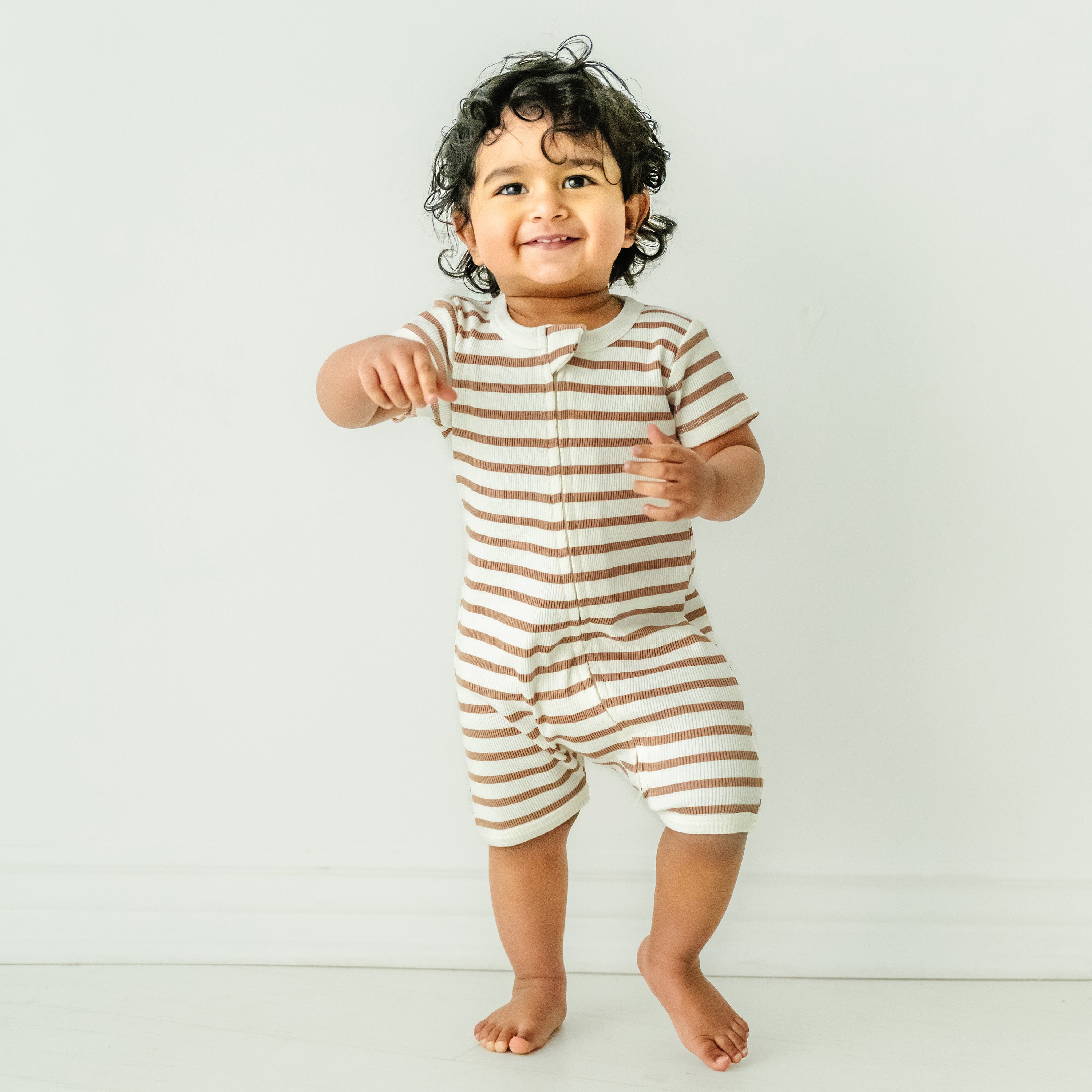 Organic Baby Short Zip Romper - Stripes Makemake Organics   