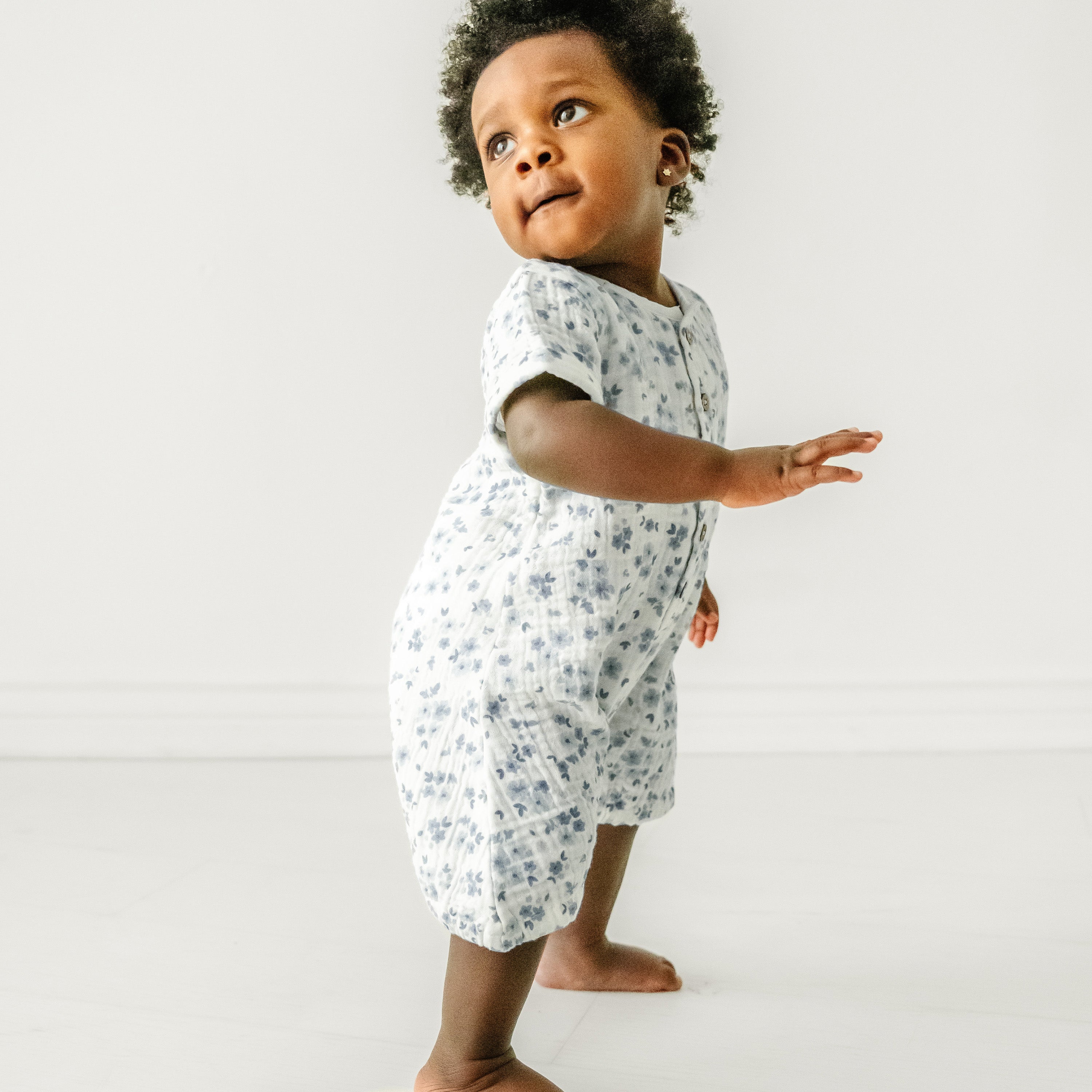 Organic Baby Short Bubble Romper - Periwinkle Makemake Organics   