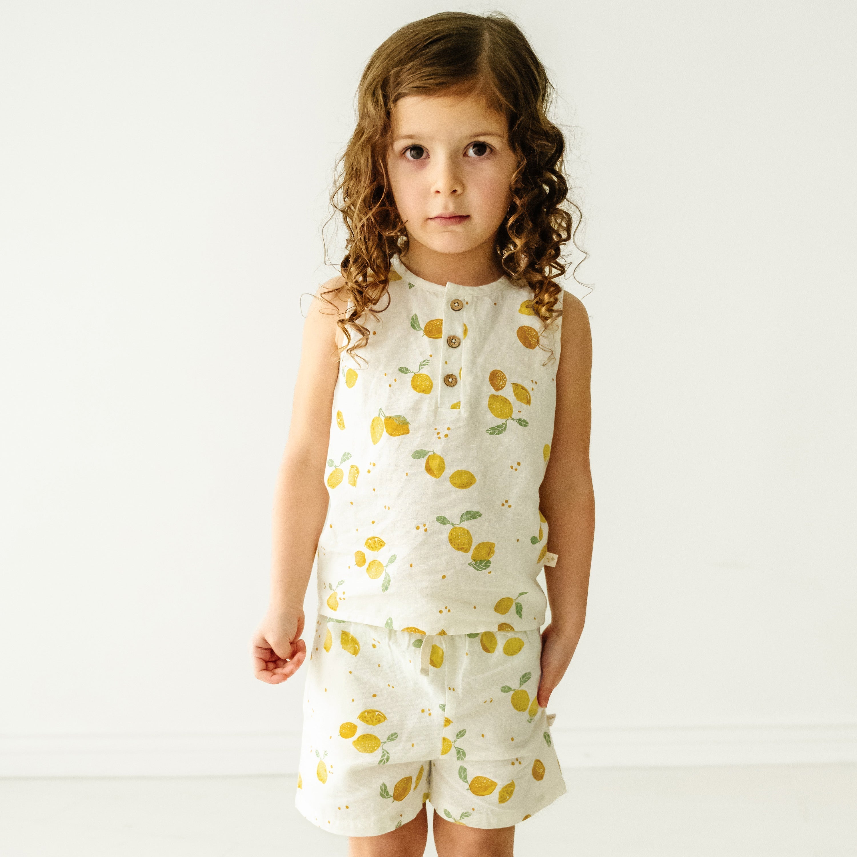 Organic Kids Tank and Shorts Outfit Linen - Citron Makemake Organics   