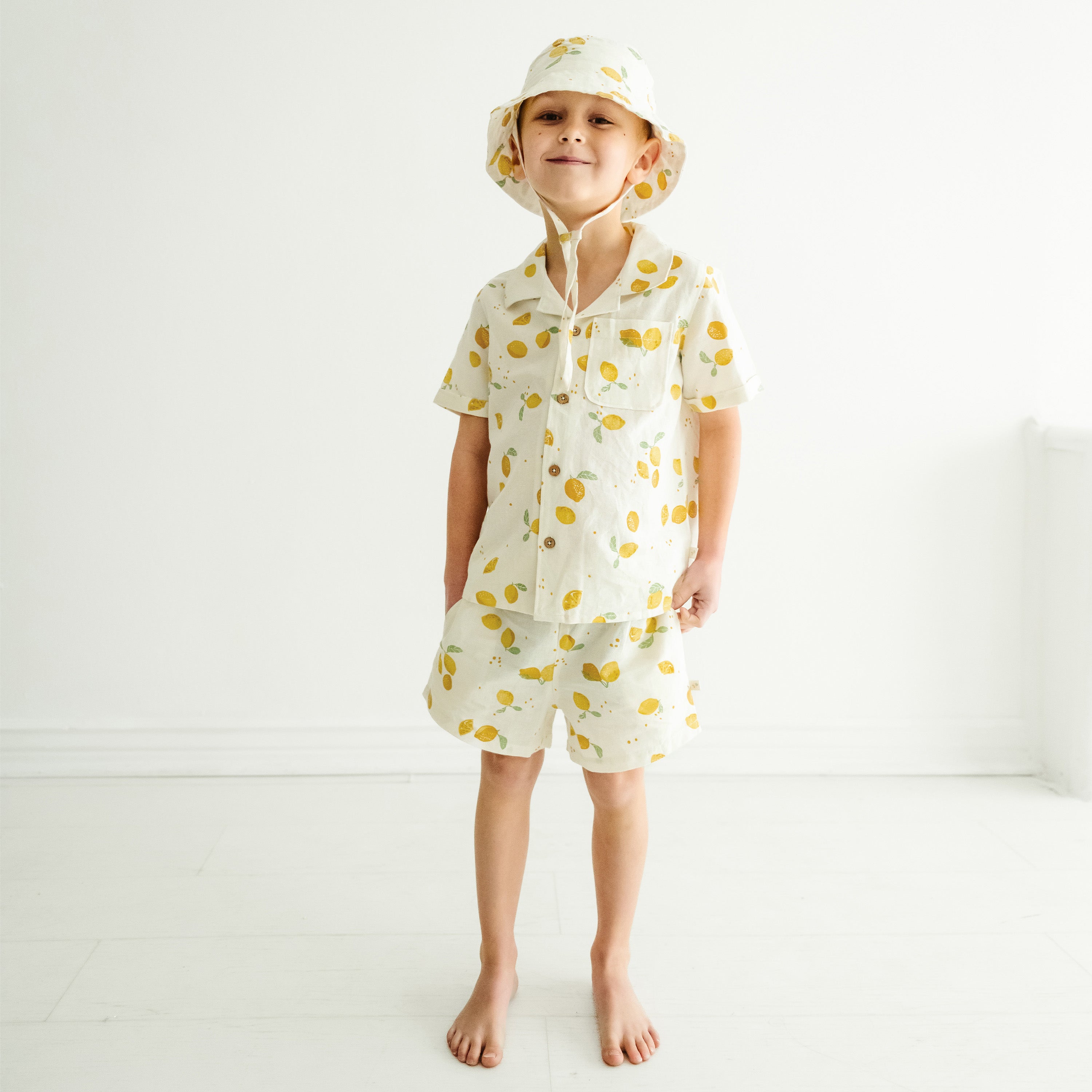 Organic Boys Shirt and Shorts Outfit Linen - Citron Makemake Organics   