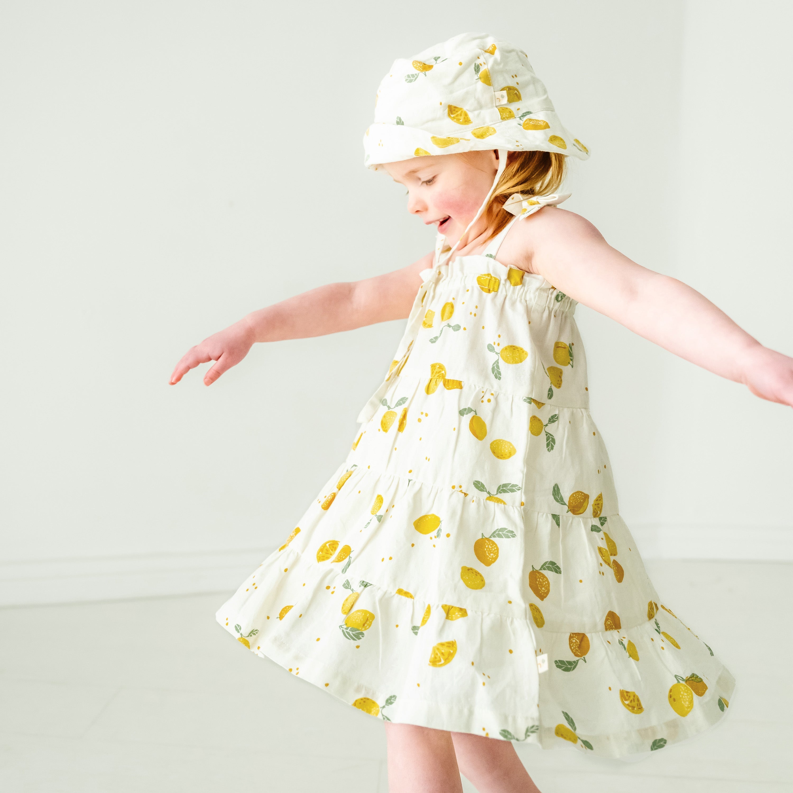 Organic Girls Tiered Strap Dress Linen - Citron Makemake Organics   