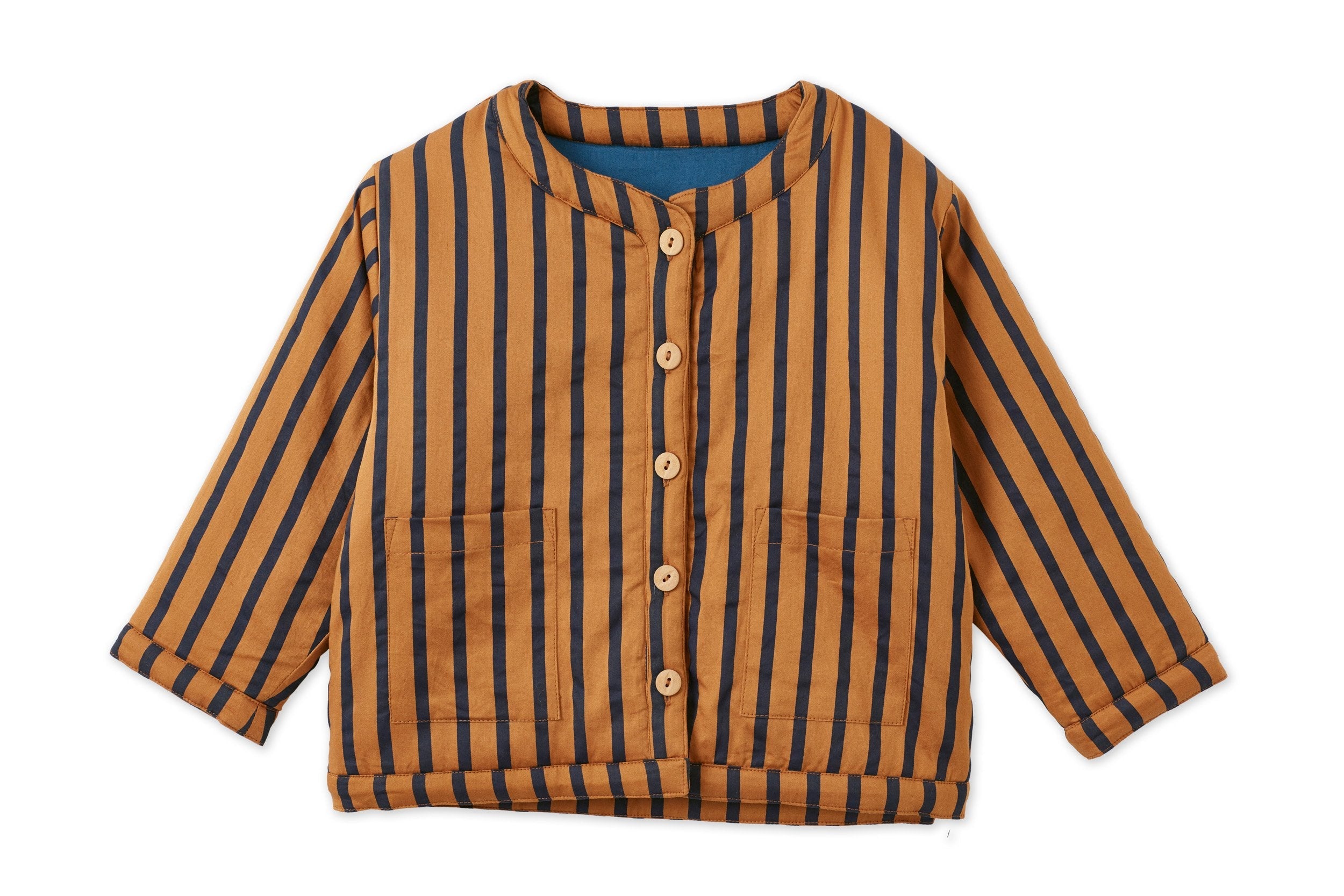 Organic Cotton Woven Padded Jacket Vild House of Little 0-6M Camel/Navy Stripe 