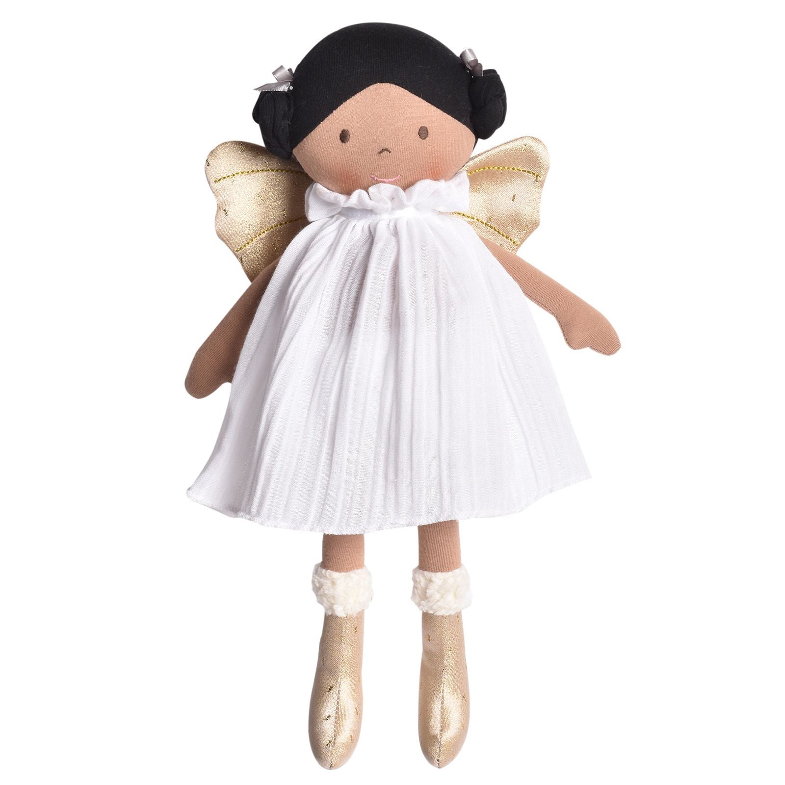 Aurora in White Organic Dress and Gold Wings Tikiri Toys   