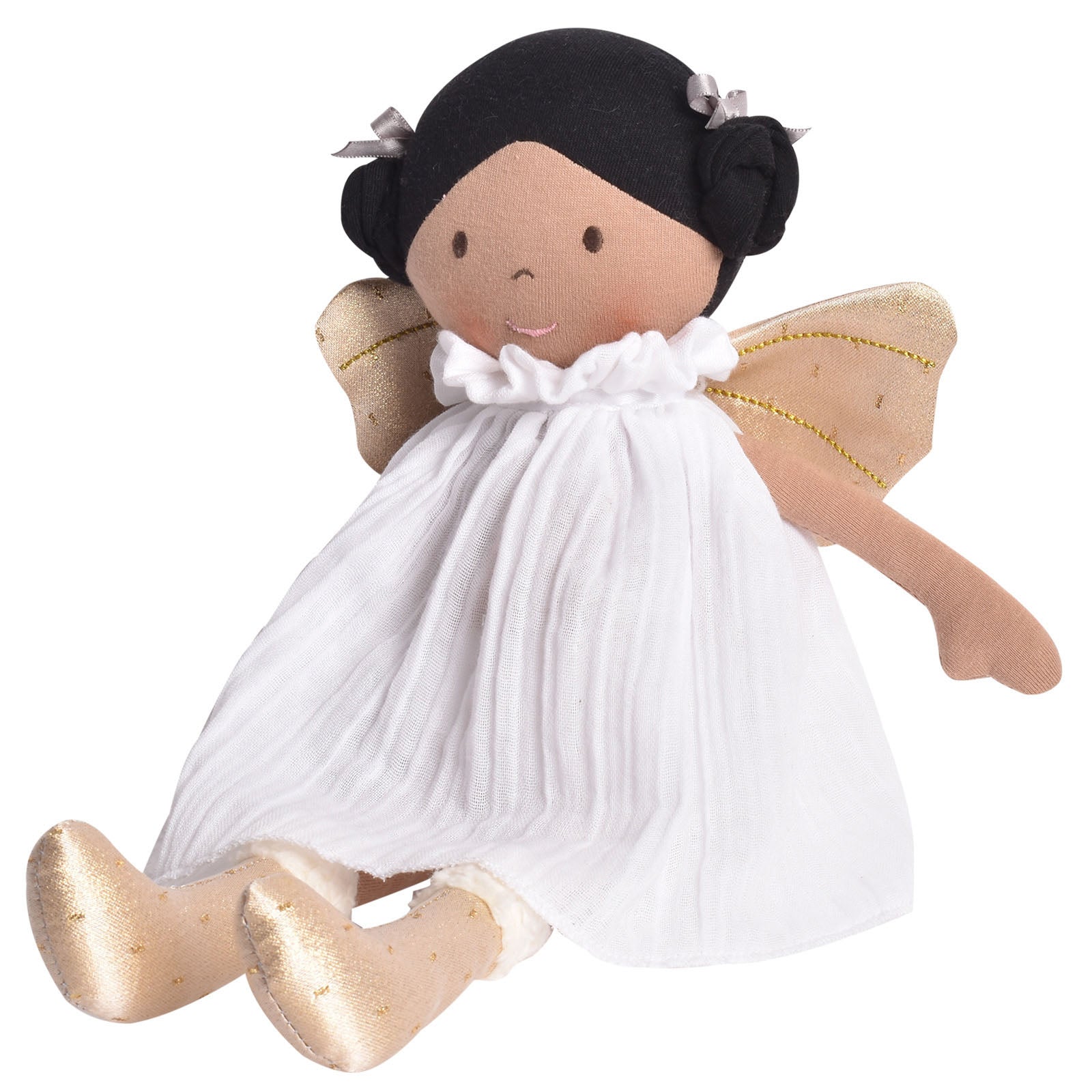 Aurora in White Organic Dress and Gold Wings Tikiri Toys   