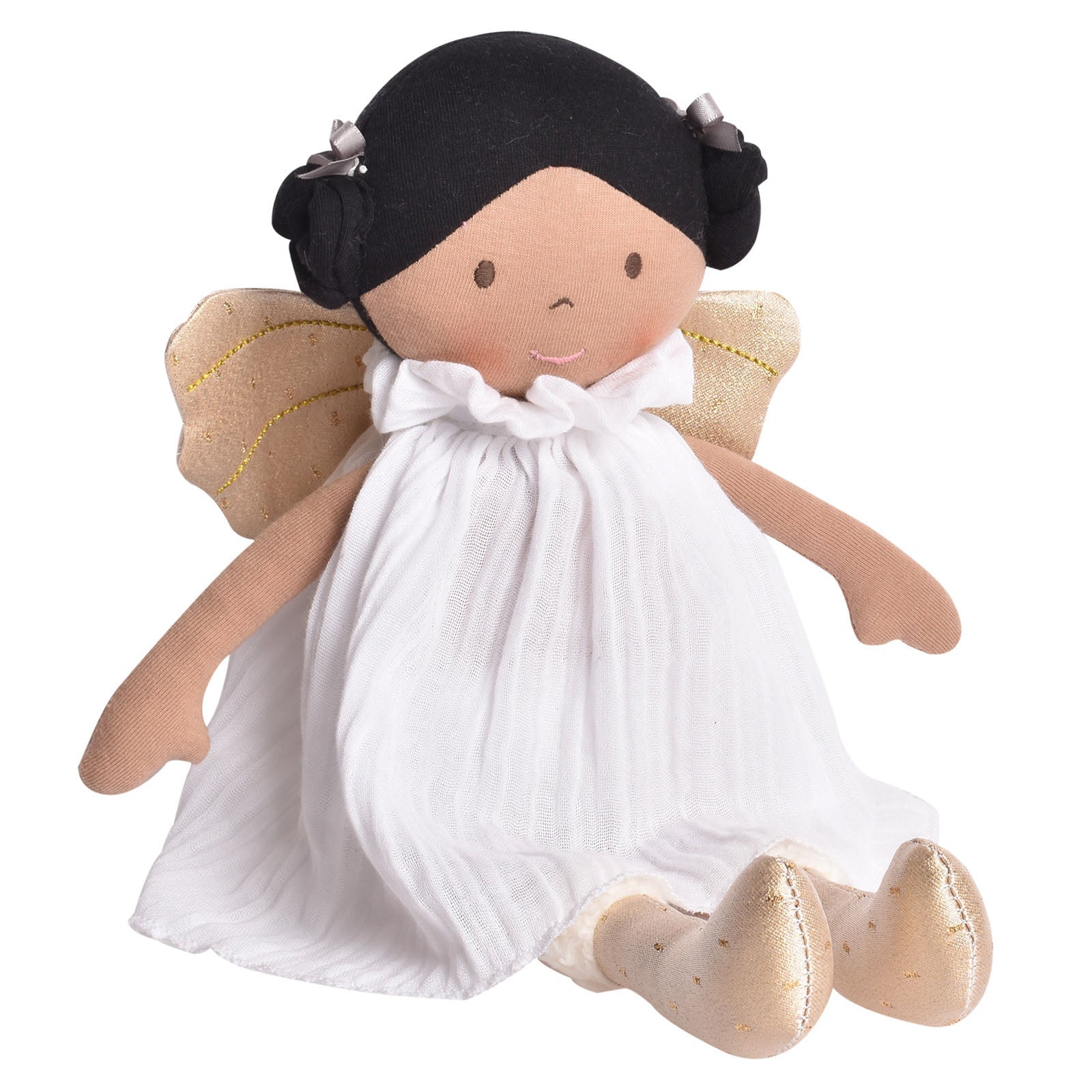 Aurora in White Organic Dress and Gold Wings Tikiri Toys   