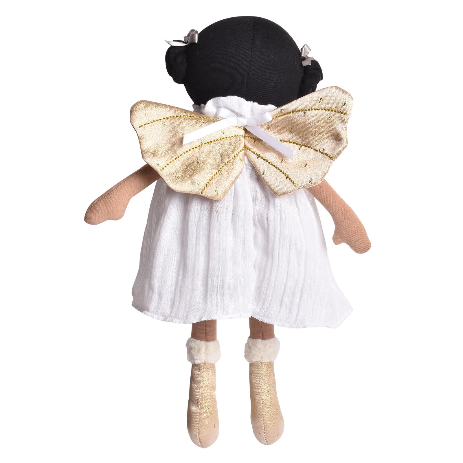 Aurora in White Organic Dress and Gold Wings Tikiri Toys   