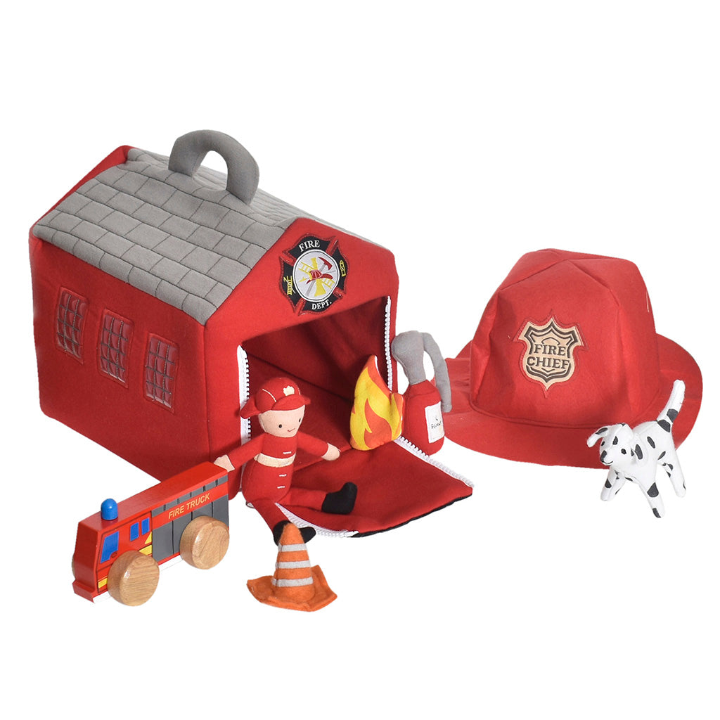 Fire Station Playset With Hat & Accessories Tikiri Toys   