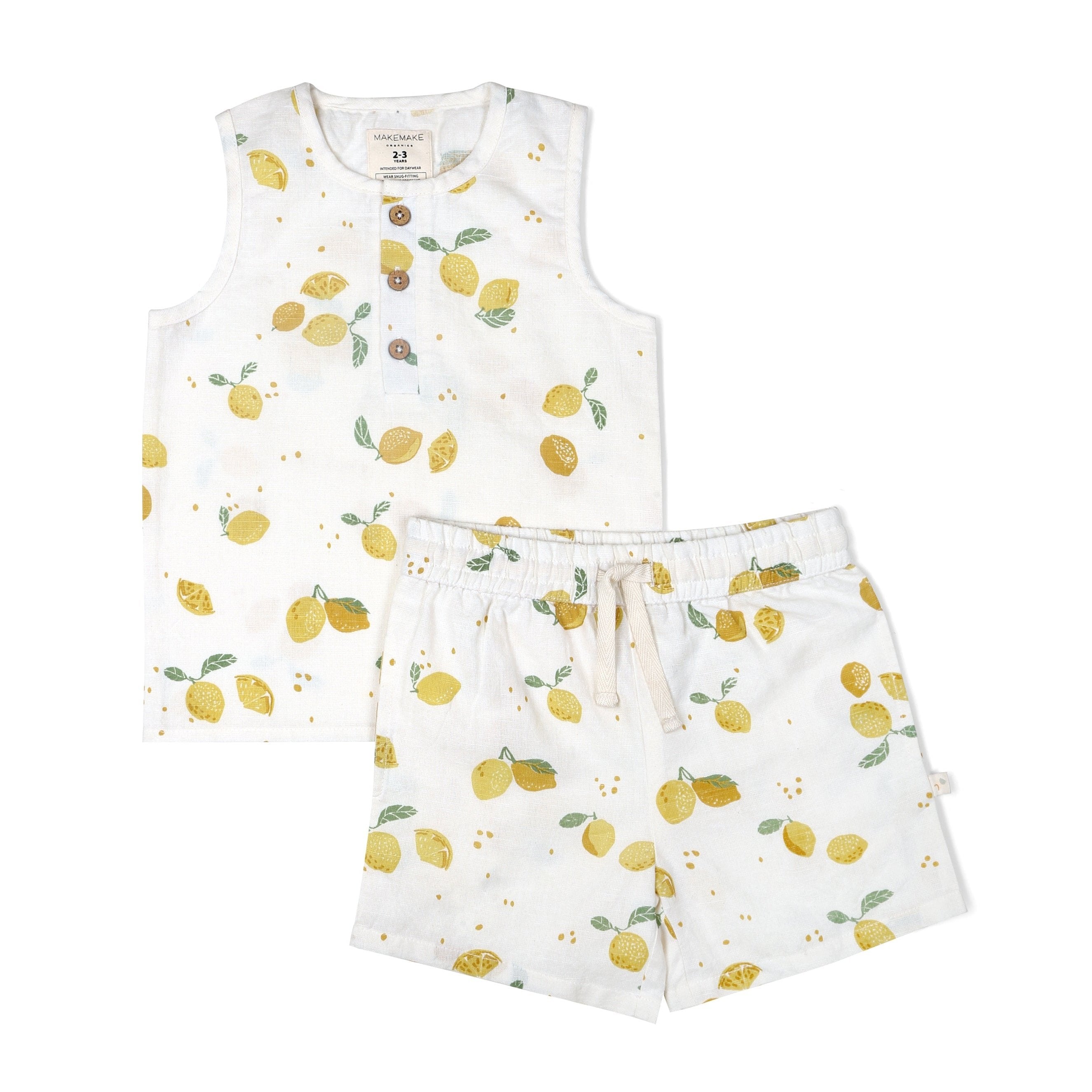 Organic Kids Tank and Shorts Outfit Linen - Citron Makemake Organics   