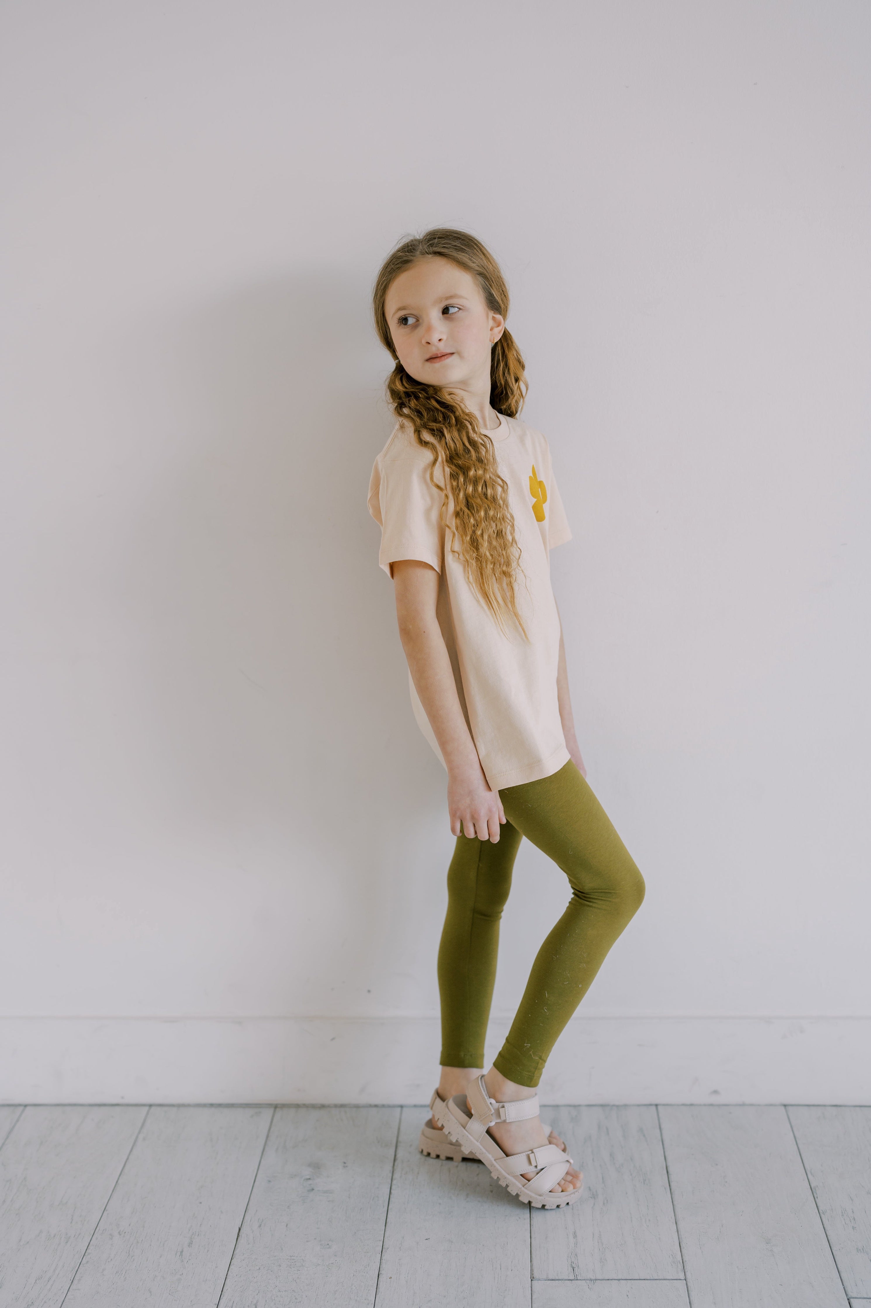 Kids Fir Green Leggings Polished Prints   