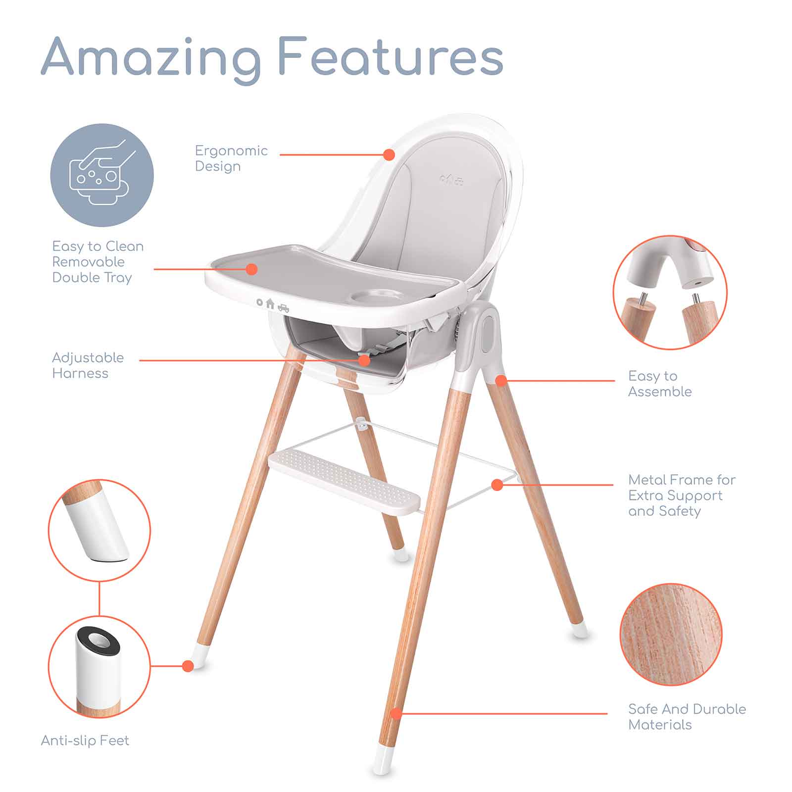 Children of Design 6 in 1 Classic High Chair With Cushion Children of Design   