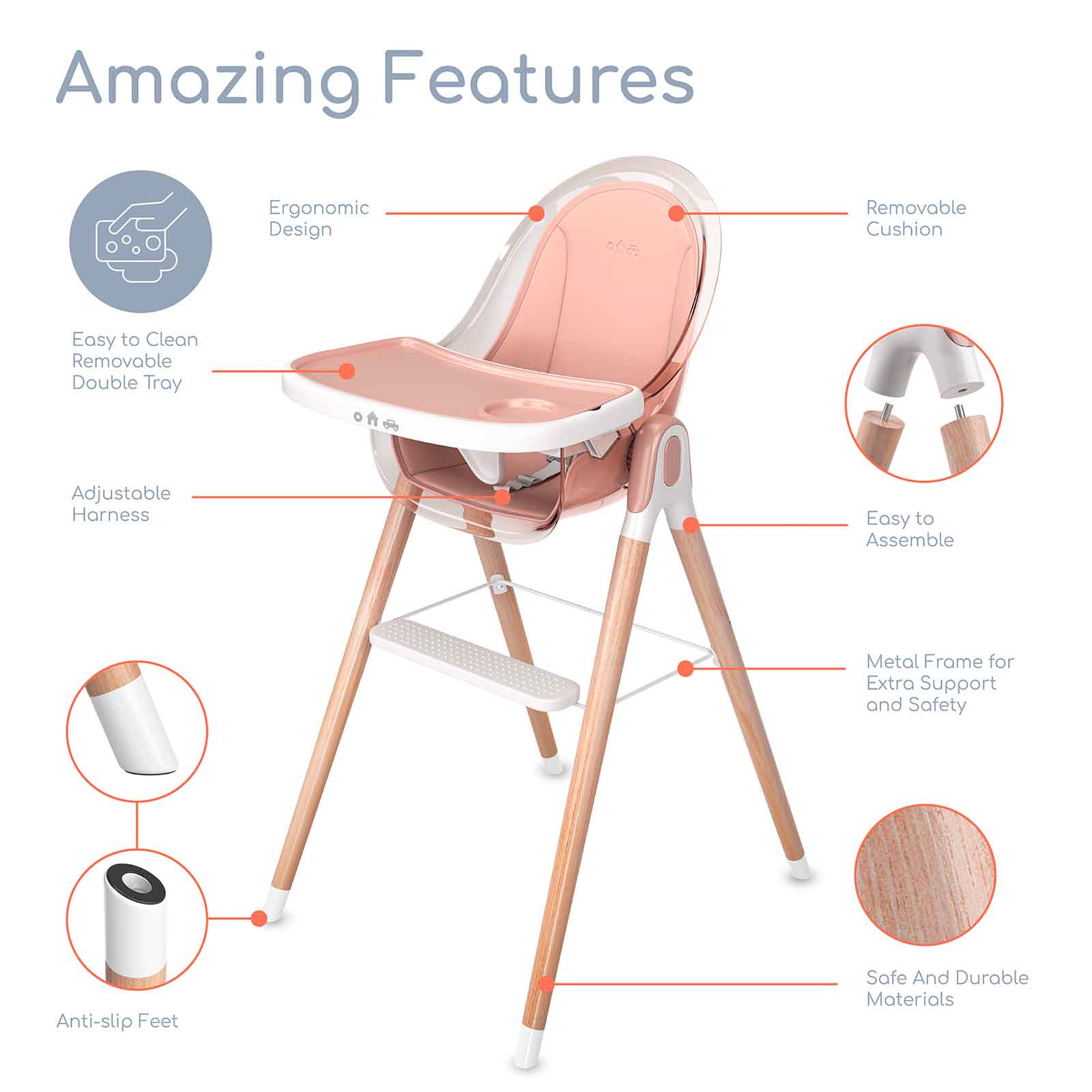 Children of Design 6 in 1 Classic High Chair With Cushion Children of Design   