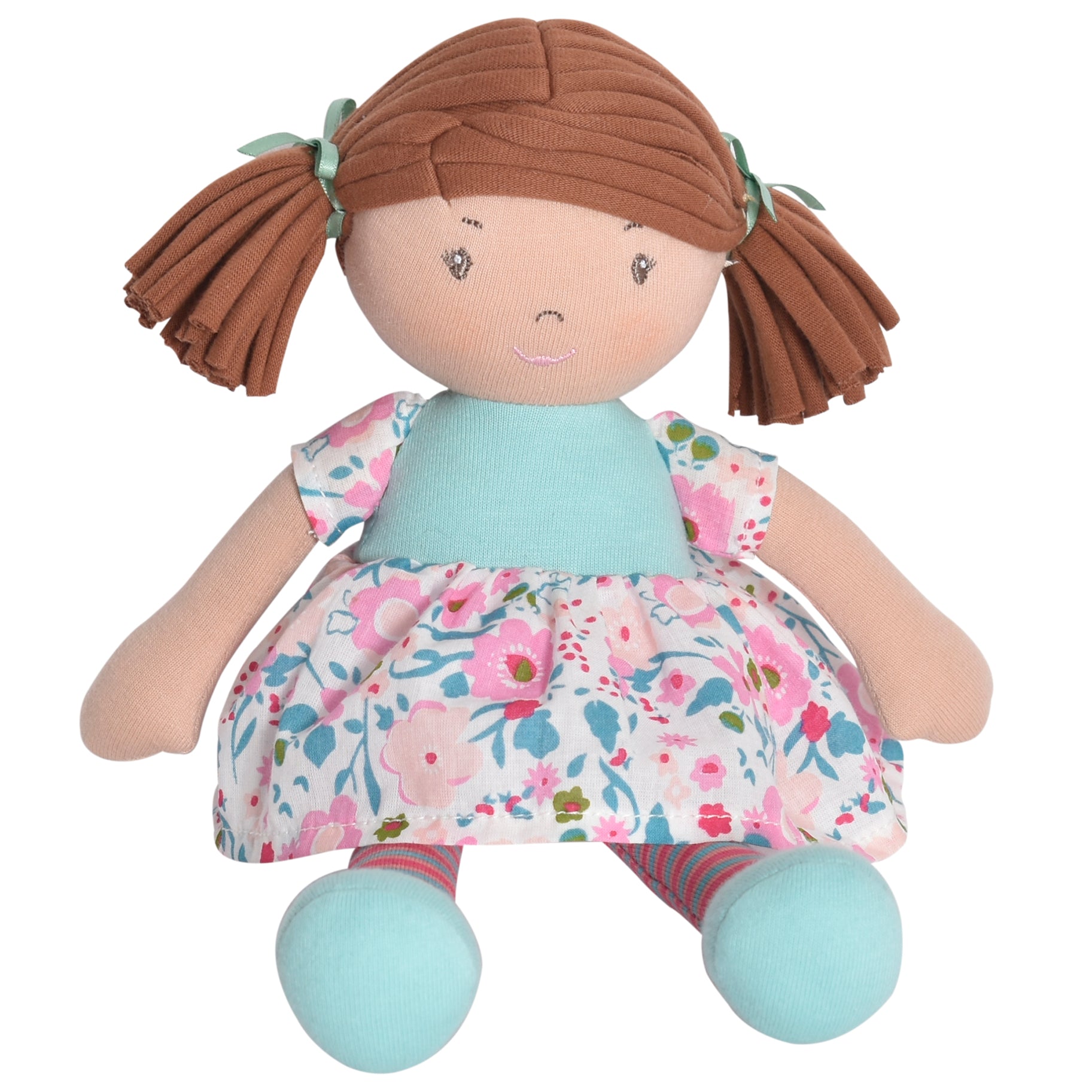 Lil'l Katy Dark Brown Hair With Pink & Sea Green Dress Tikiri Toys   