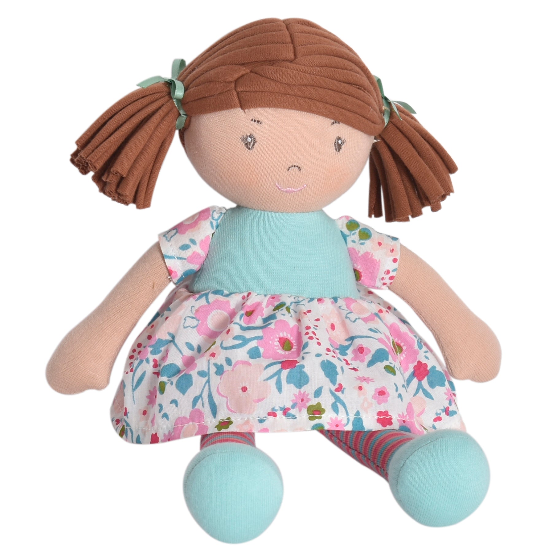 Lil'l Katy Dark Brown Hair With Pink & Sea Green Dress Tikiri Toys   