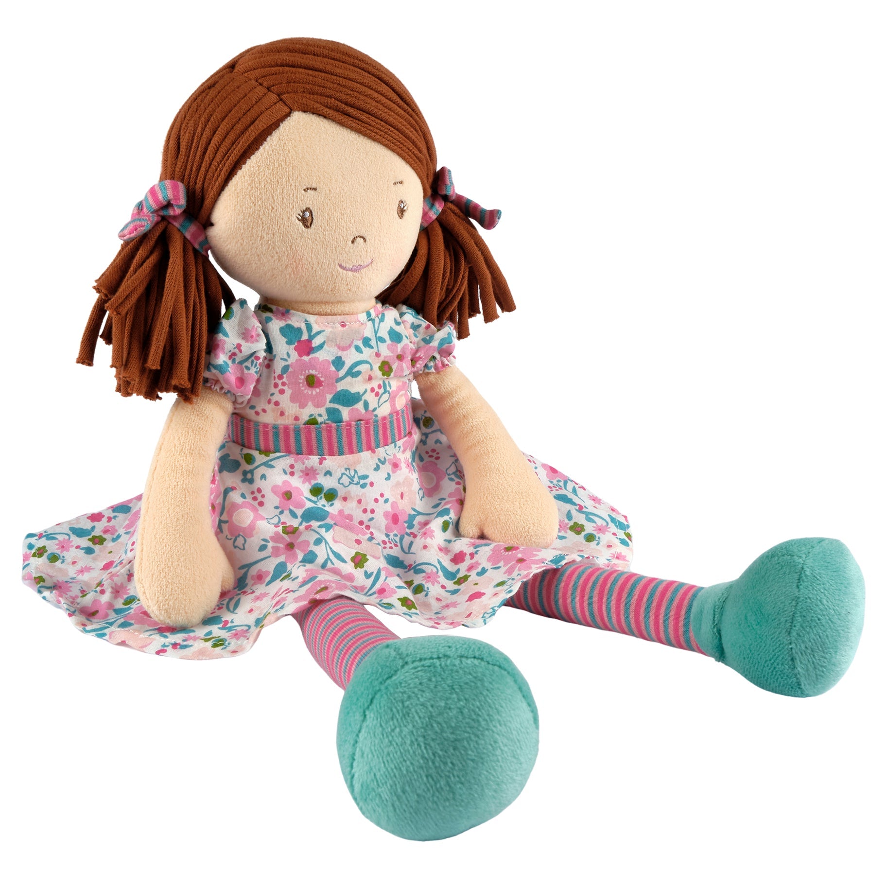 Katy Dark Brown Hair With Pink & Sea Green Dress Tikiri Toys   