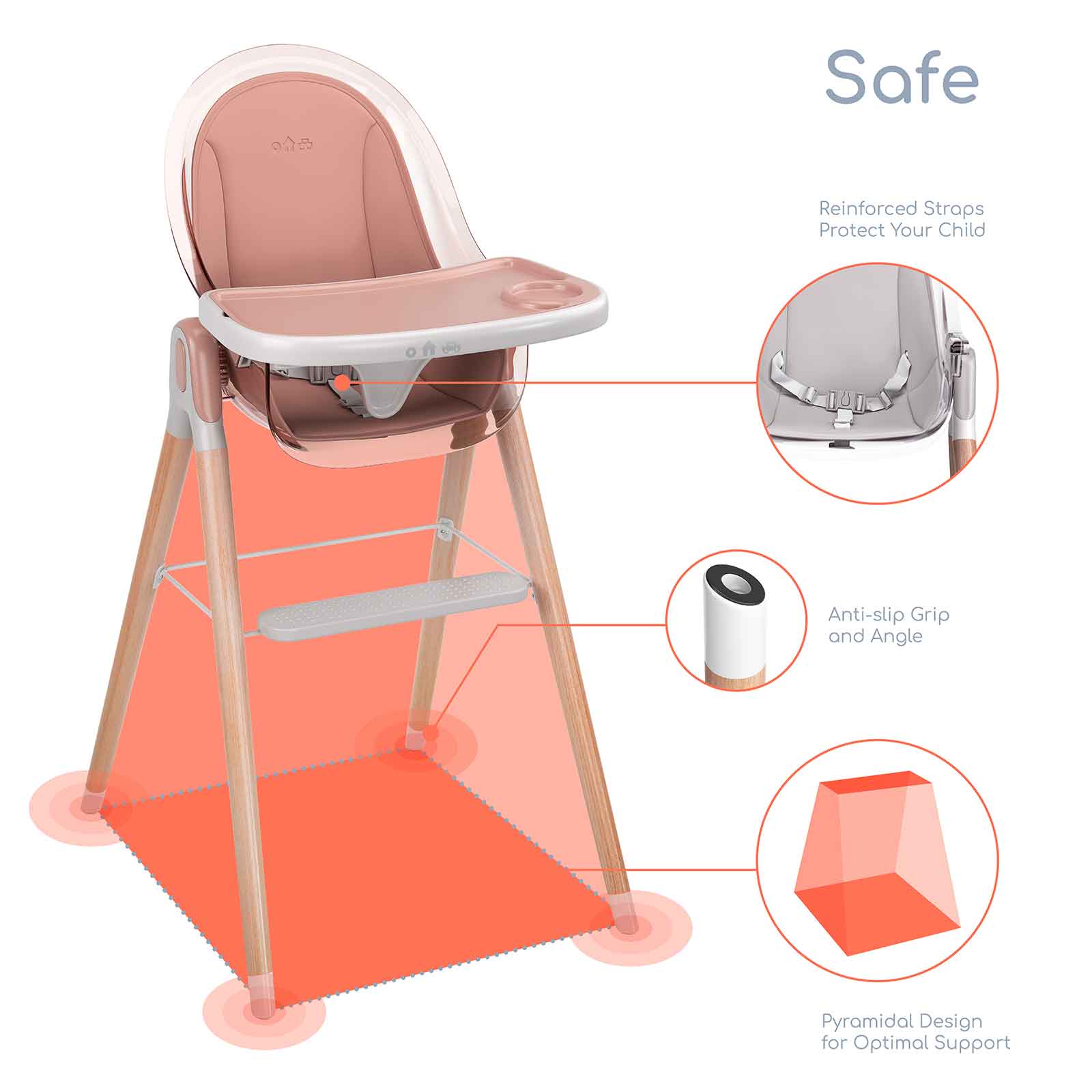 Children of Design 6 in 1 Classic High Chair With Cushion Children of Design   