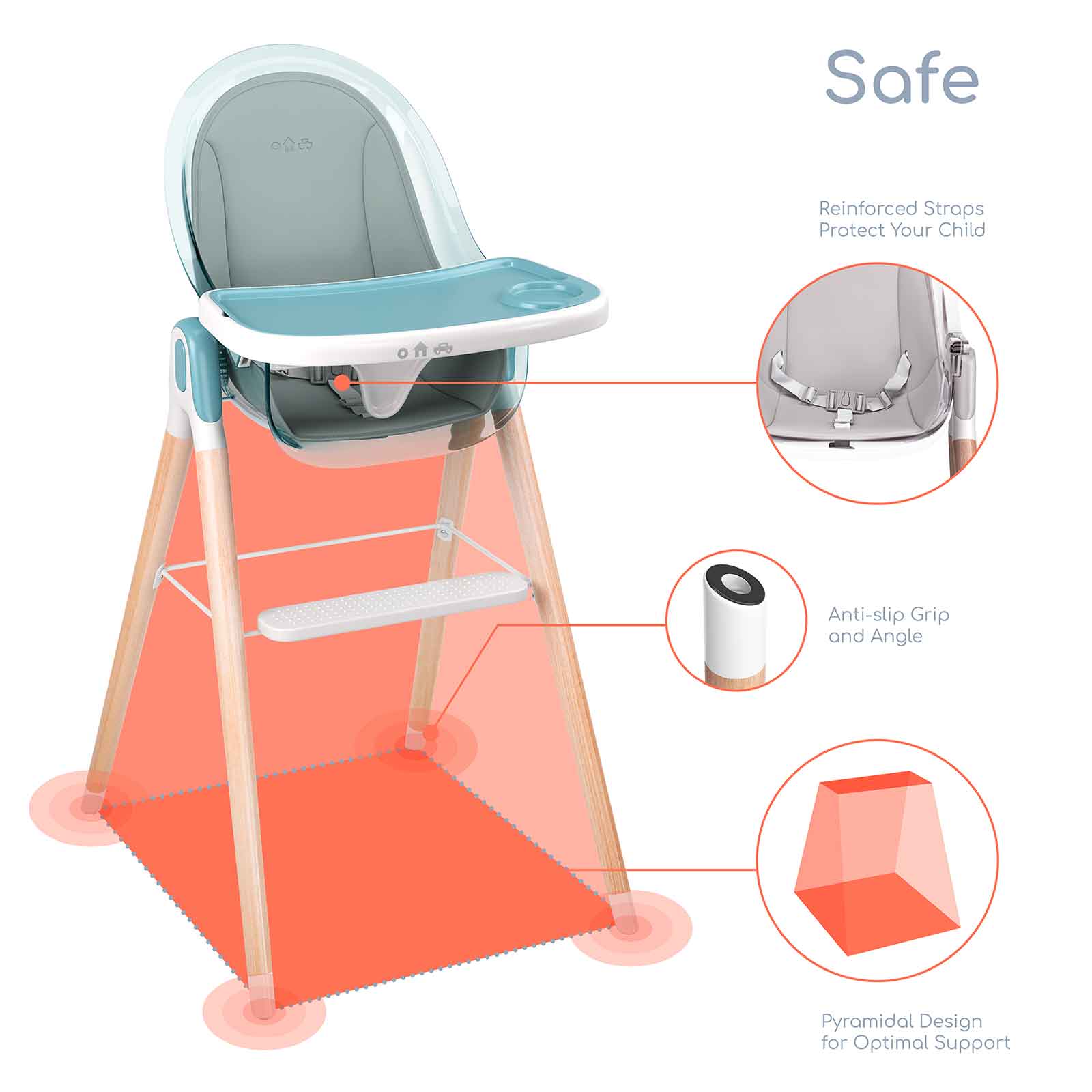 Children of Design 6 in 1 Classic High Chair With Cushion Children of Design   