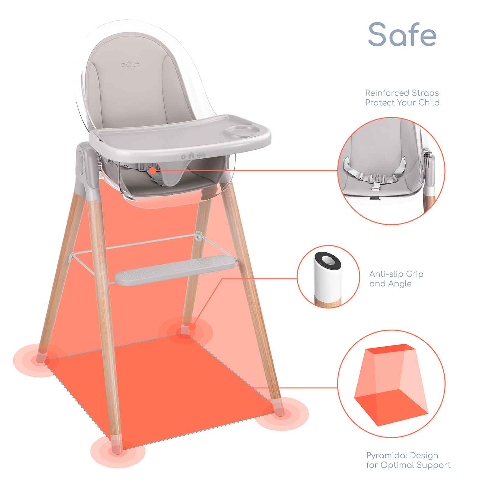 Children of Design 6 in 1 Classic High Chair With Cushion Children of Design   