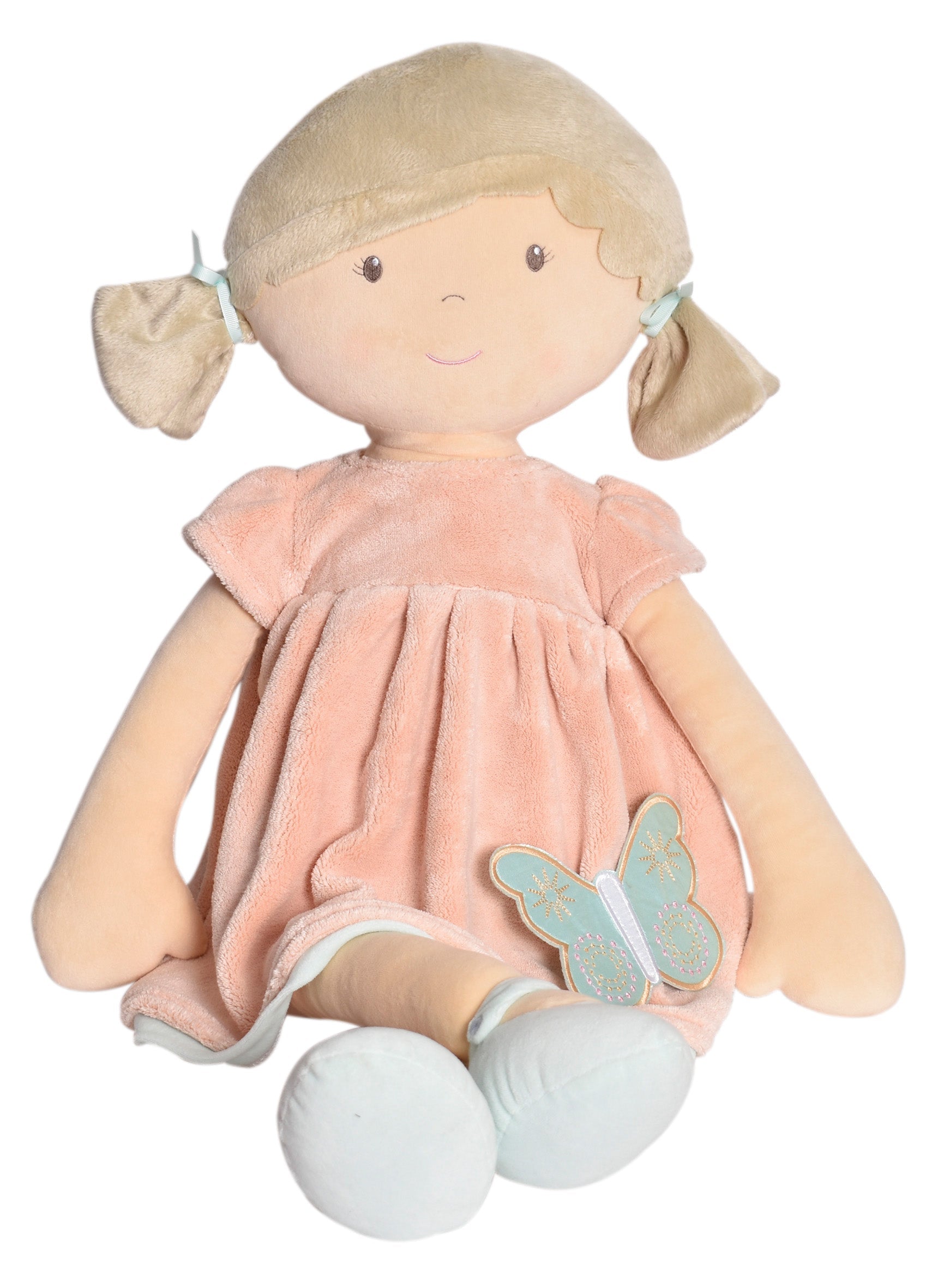 Pia X-Large Doll Brown Hair in Peach and Blue Dress Tikiri Toys   