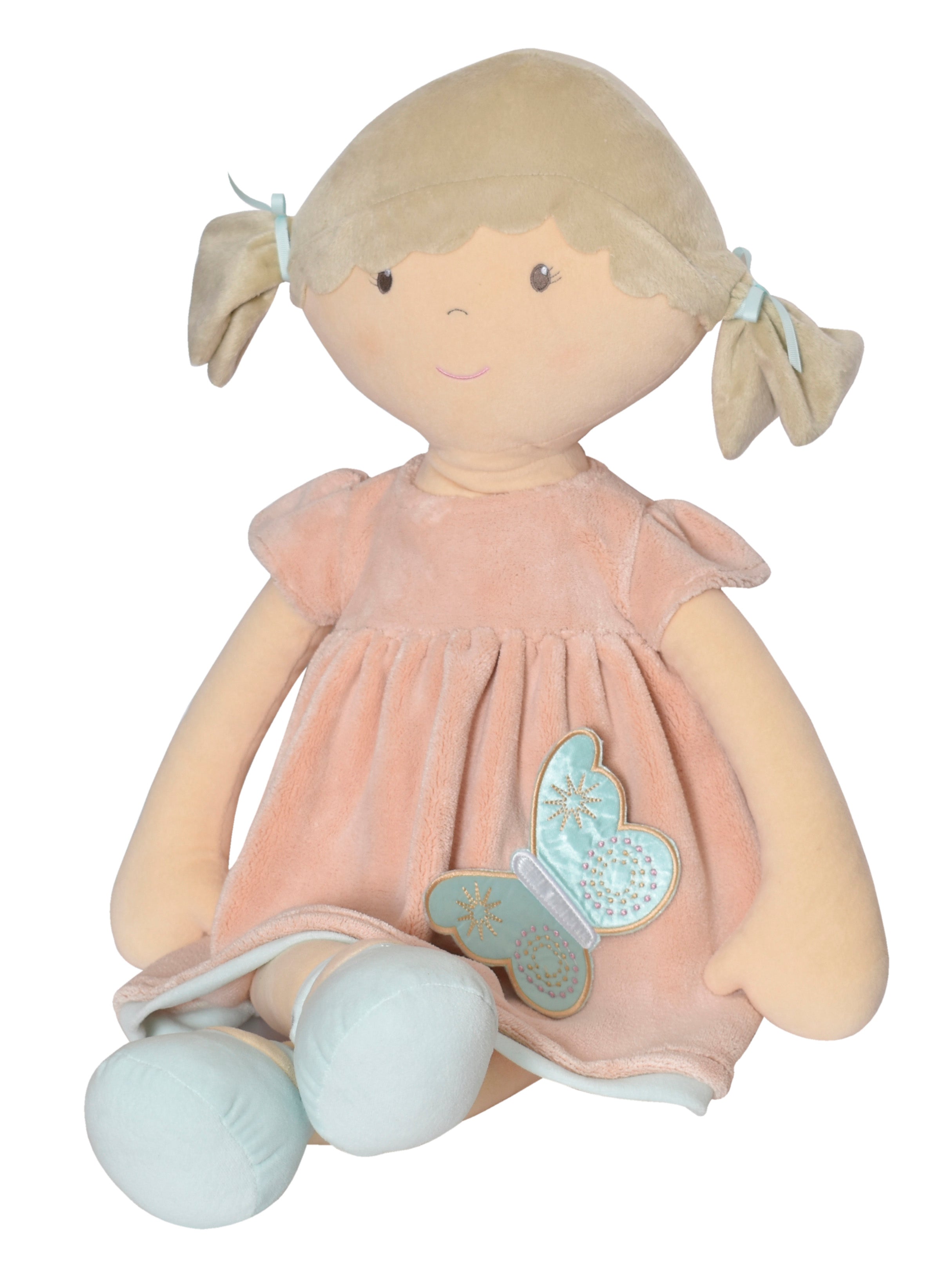 Pia X-Large Doll Brown Hair in Peach and Blue Dress Tikiri Toys   