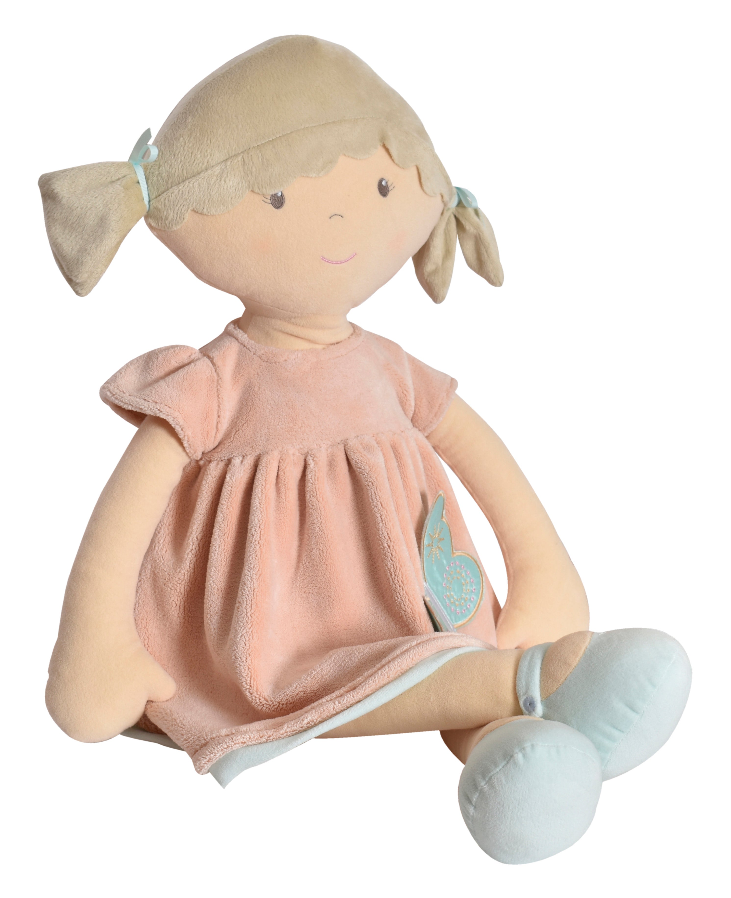 Pia X-Large Doll Brown Hair in Peach and Blue Dress Tikiri Toys   