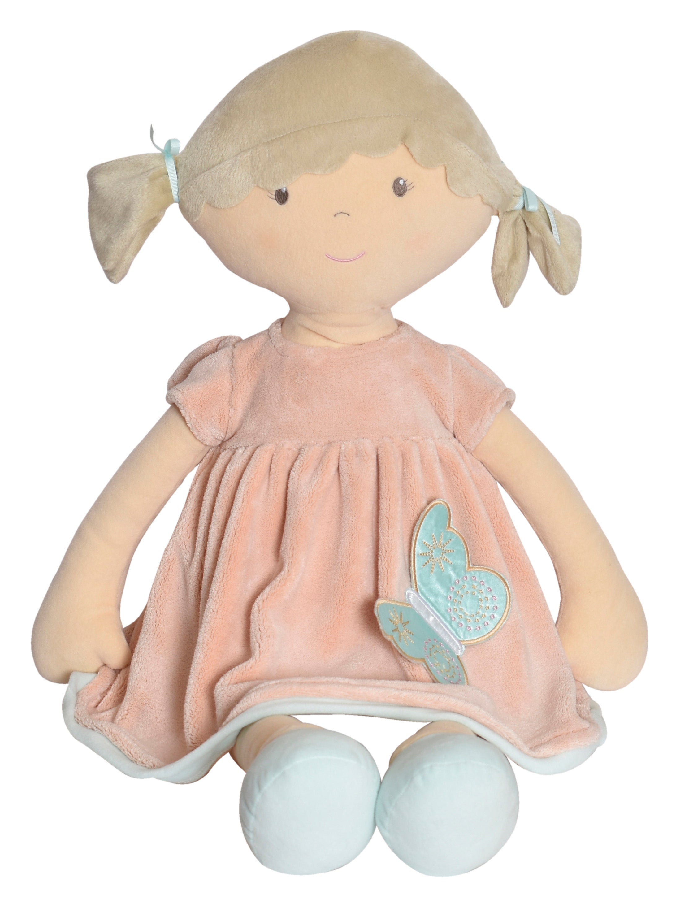 Pia X-Large Doll Brown Hair in Peach and Blue Dress Tikiri Toys   