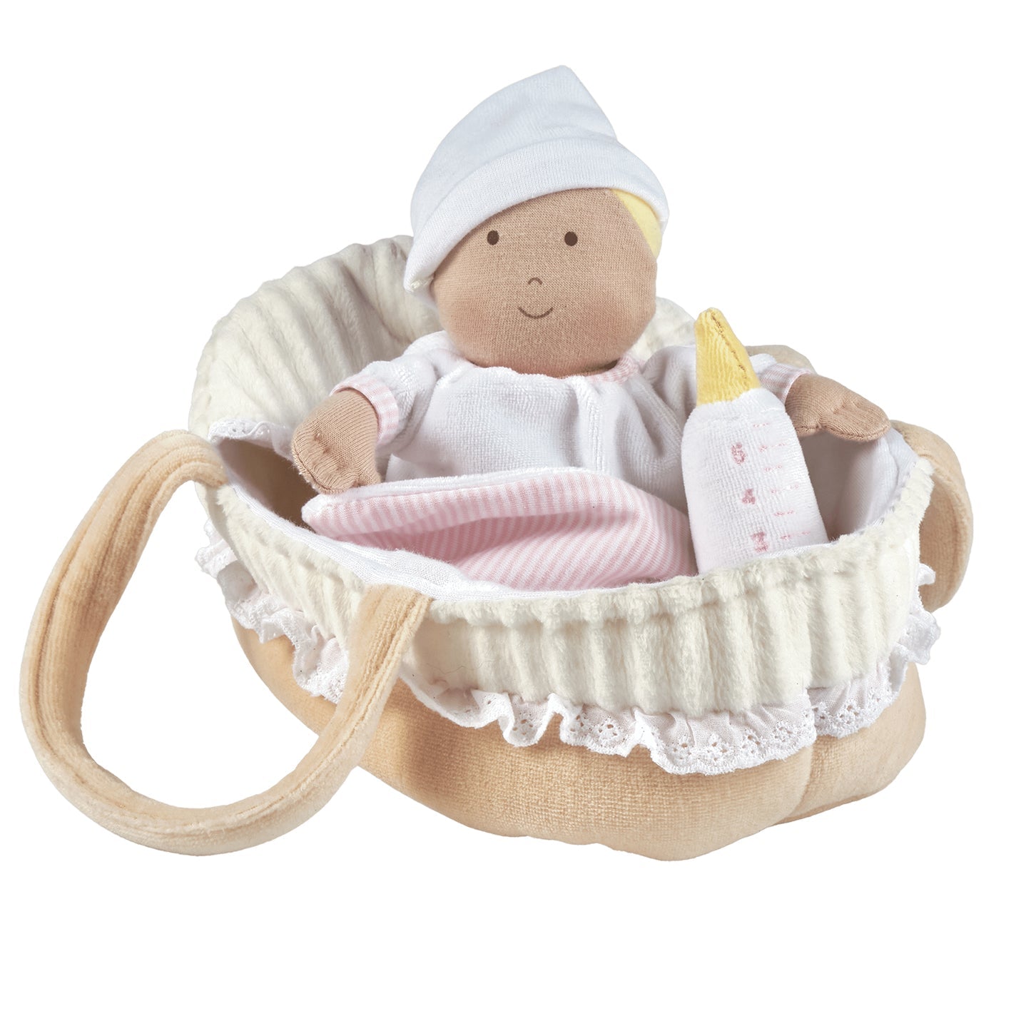 GRACE BABY SOFT DOLL WITH CARRY COT, BOTTLE & BLANKET Tikiri Toys   