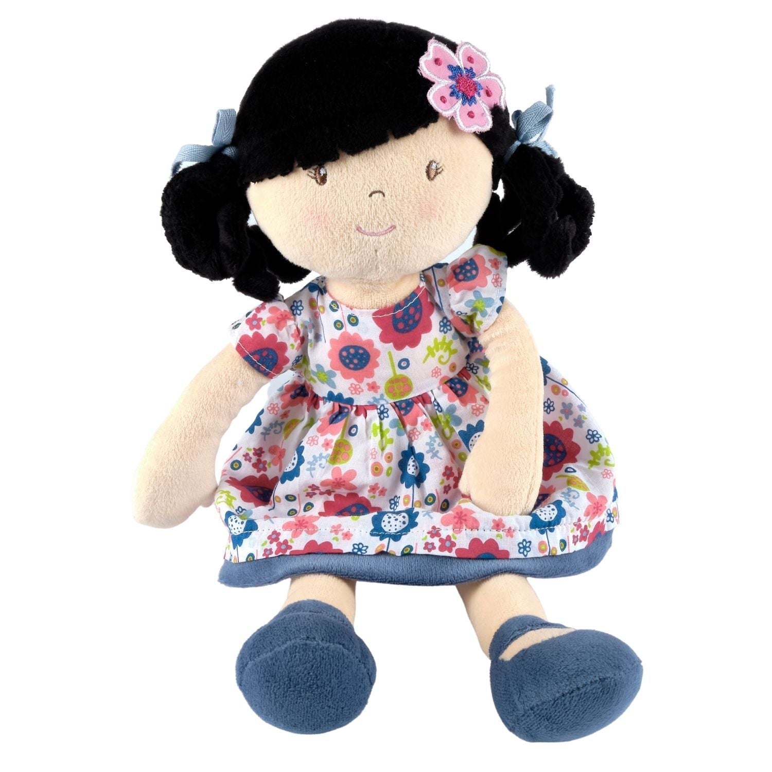 Lilac Black Hair With Blue Floral Dress Tikiri Toys   