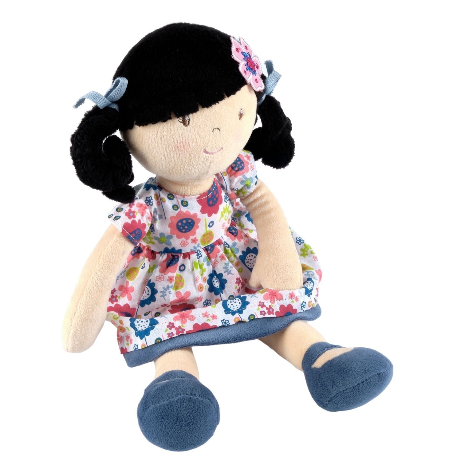 Lilac Black Hair With Blue Floral Dress Tikiri Toys   