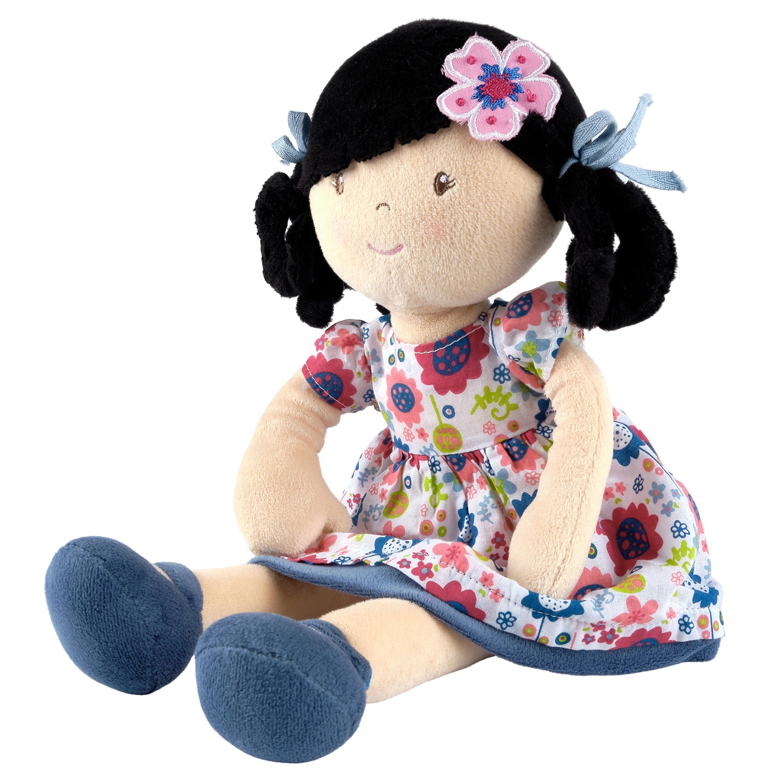 Lilac Black Hair With Blue Floral Dress Tikiri Toys   