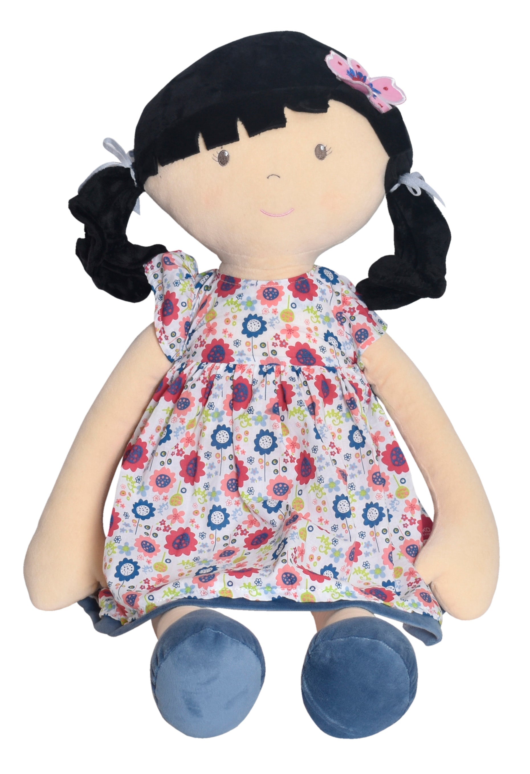 Lilac X-Large Black Hair in Blue Floral Dress Tikiri Toys   