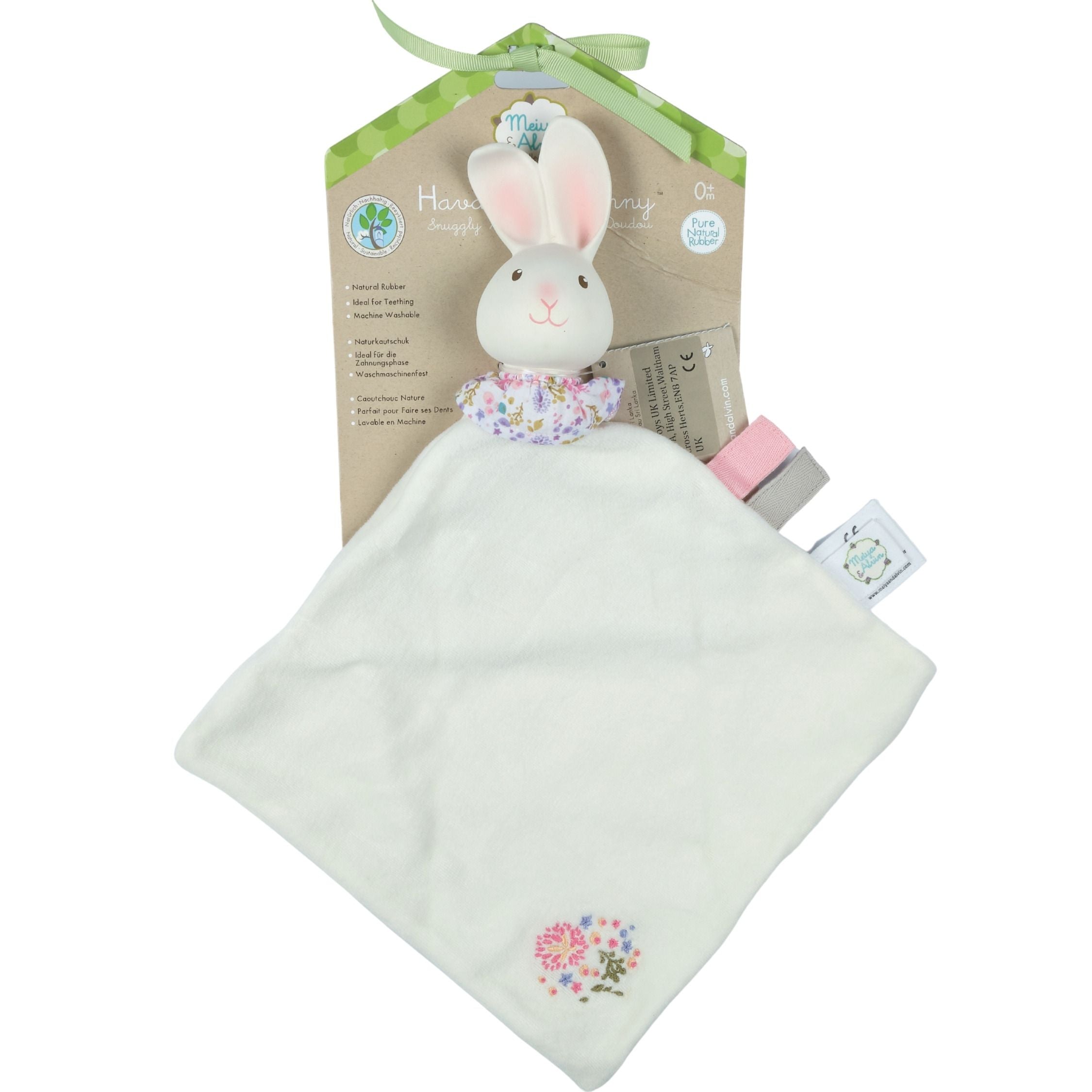 Havah the Bunny Snuggly With Organic Natural Rubber Head Tikiri Toys   