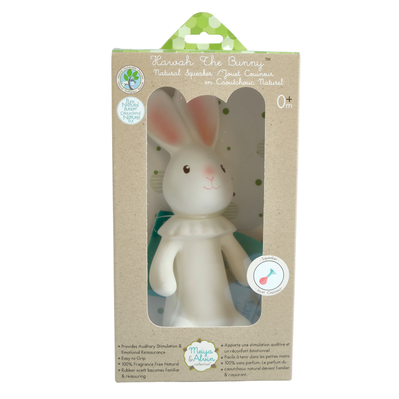 Havah the Bunny Organic Natural Rubber Squeaker Toy Tikiri Toys   