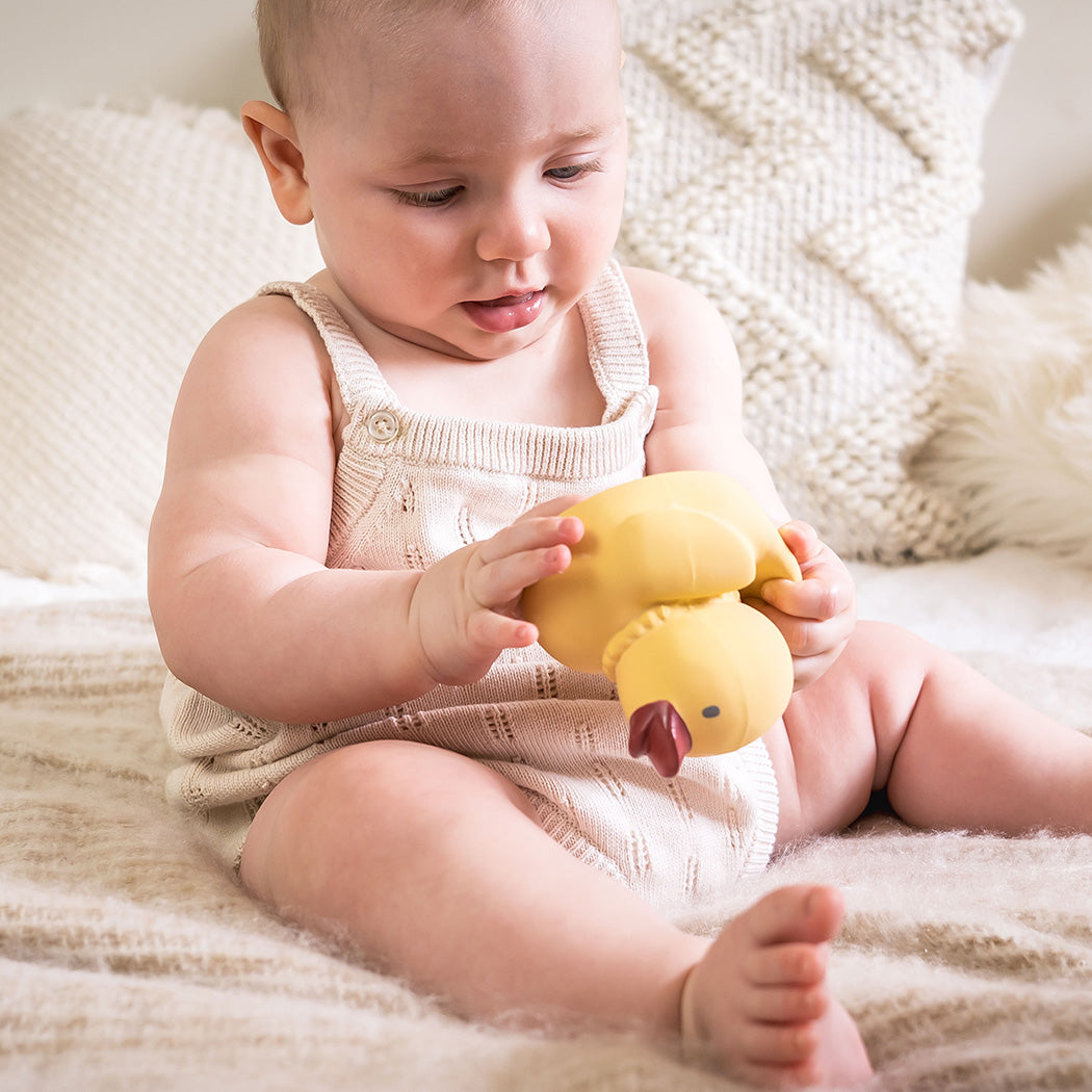 Tara the Duck -_Organic Natural Rubber Teether, Rattle & Bath Toy Tikiri Toys   