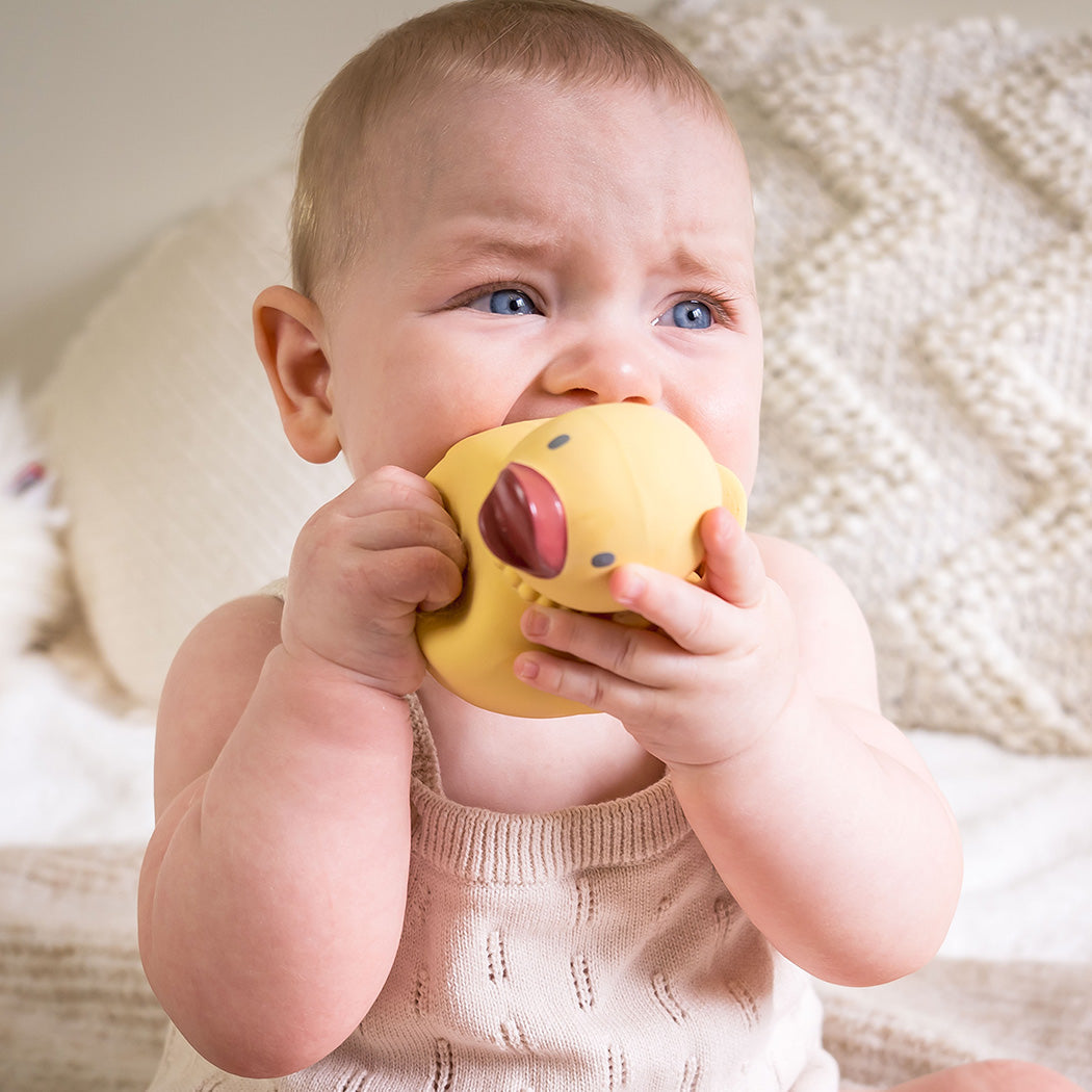 Tara the Duck -_Organic Natural Rubber Teether, Rattle & Bath Toy Tikiri Toys   