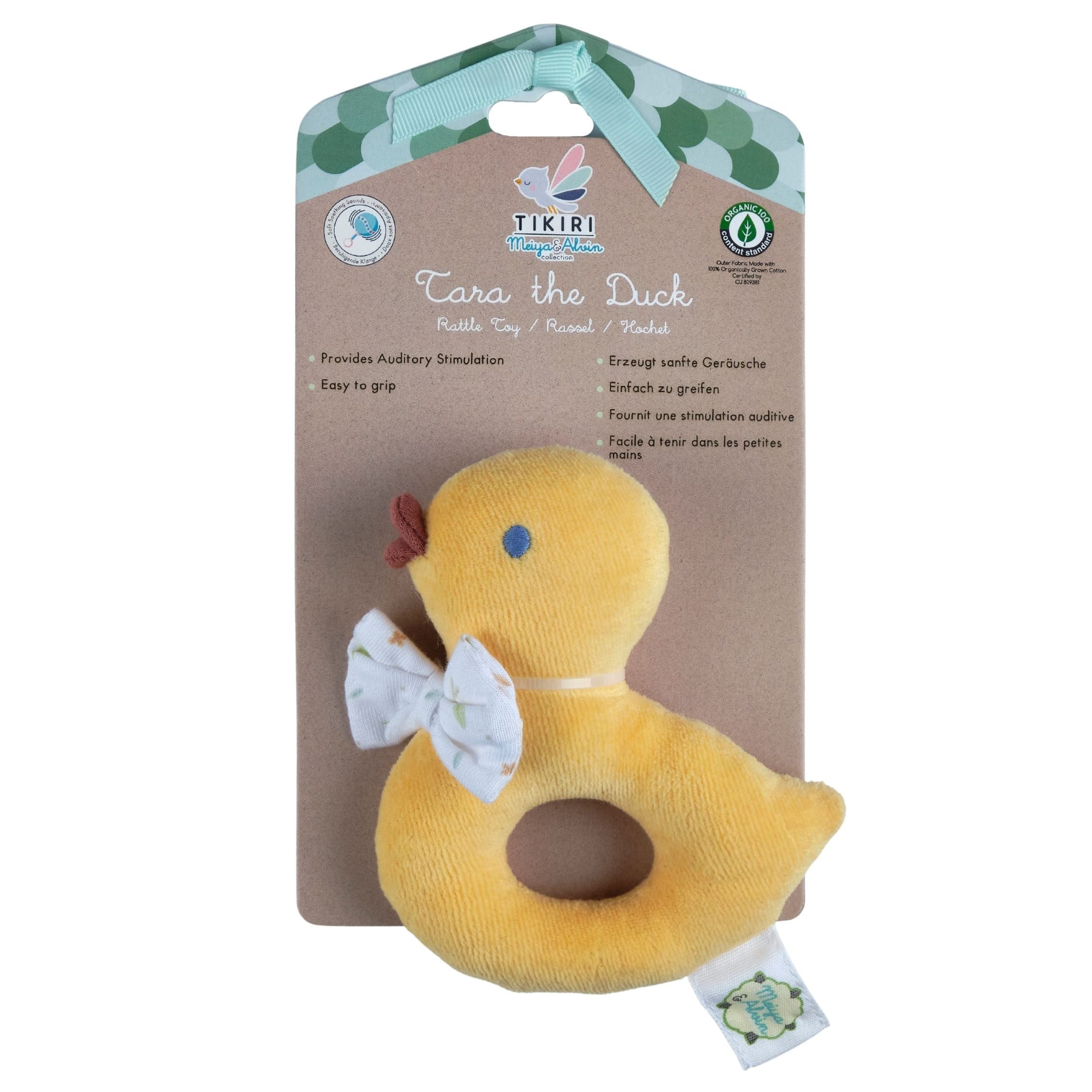 Tara the Duck - Baby Organic Fabric Rattle Tikiri Toys   