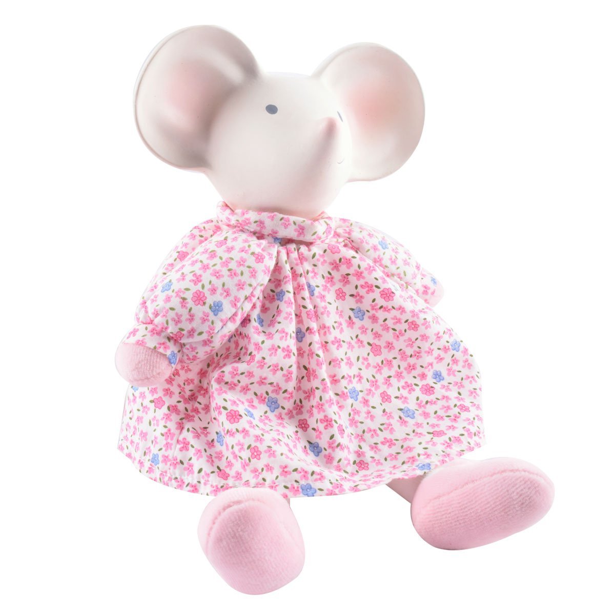 Meiya the Mouse Organic Natural Rubber Head Toy in Pink Dress Tikiri Toys   