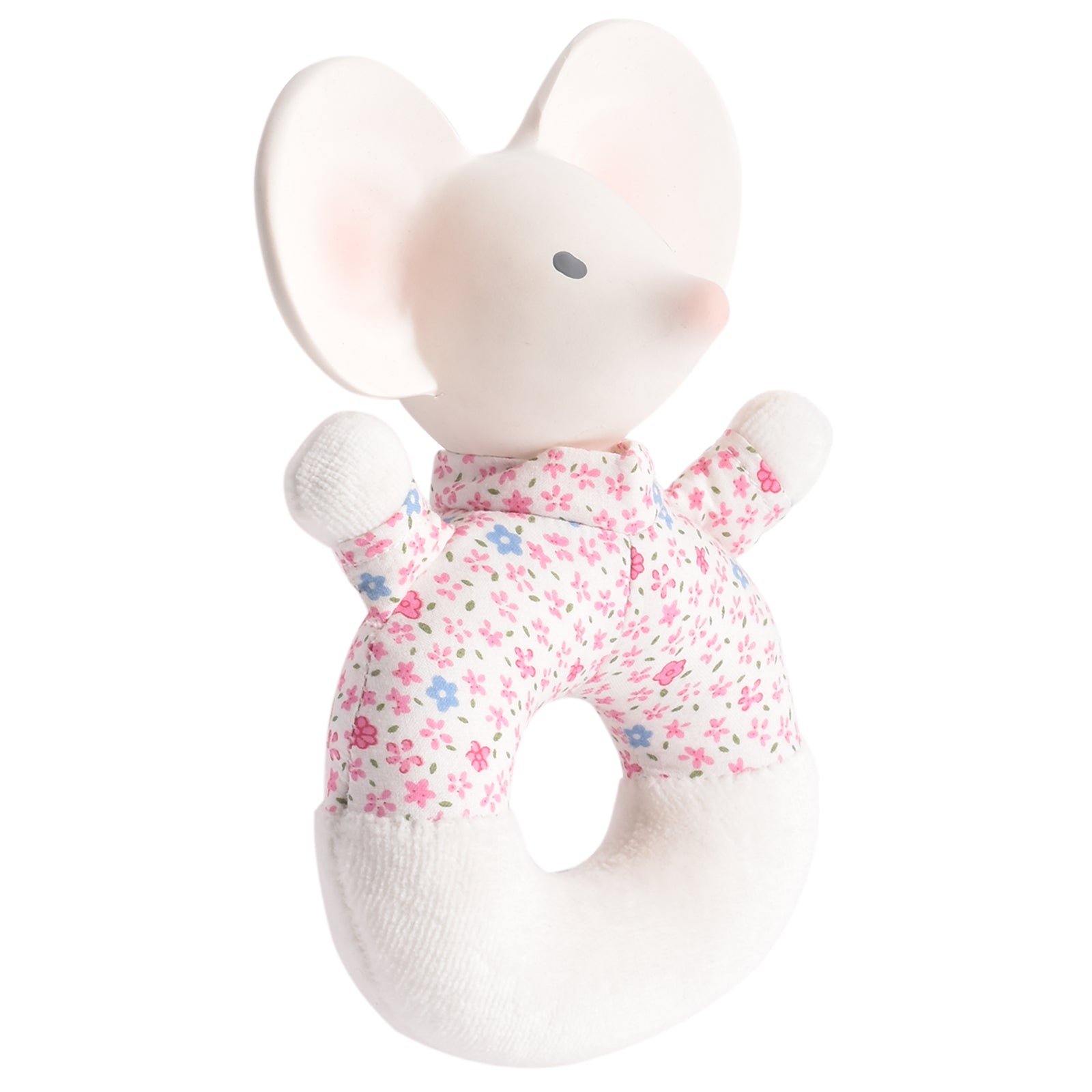 Meiya the Mouse Soft Rattle & Teether With Organic Natural Rubber Head Tikiri Toys   